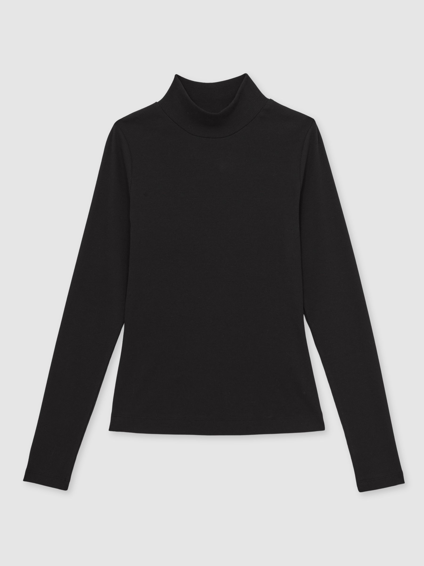 Stretch-Cotton Funnel-Neck Top in Black - Image 2 of 6