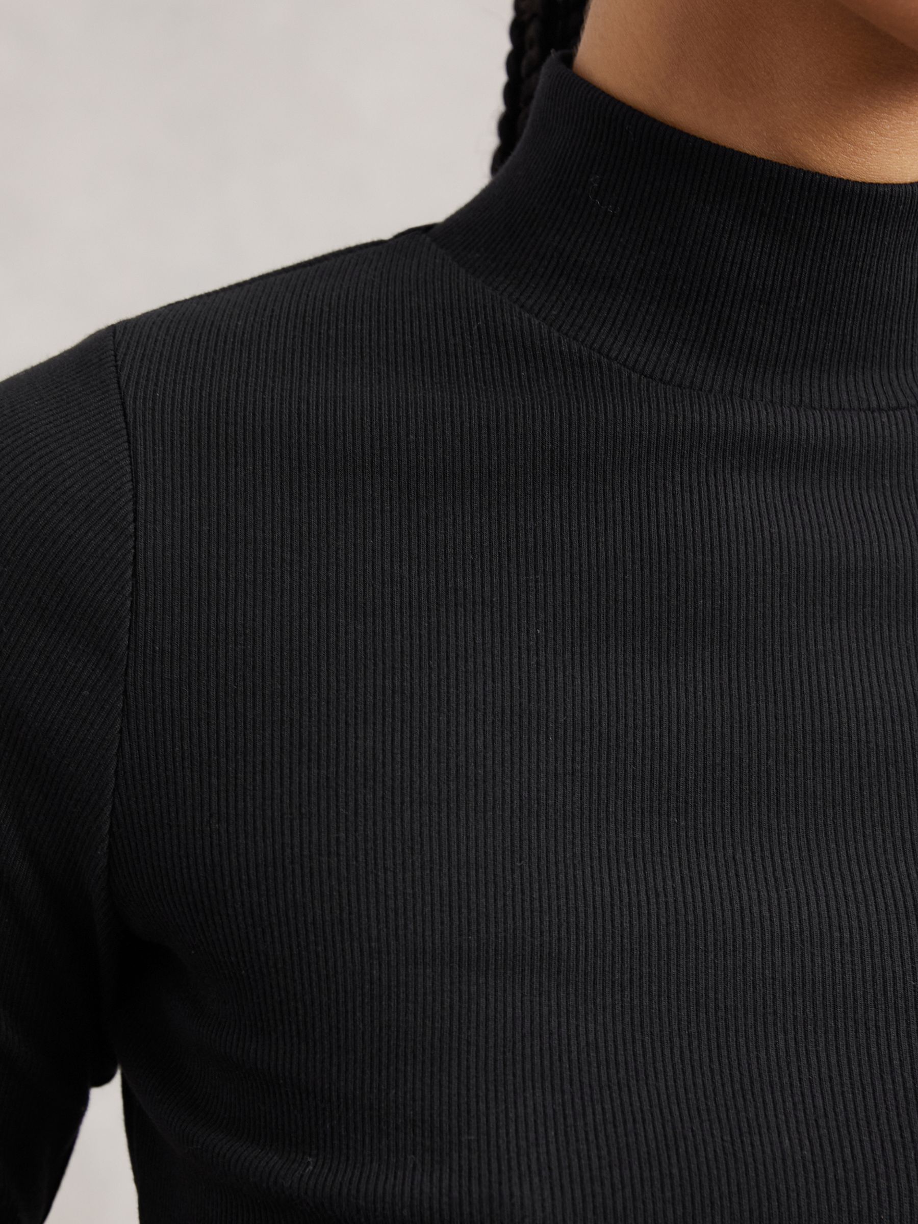 Stretch-Cotton Funnel-Neck Top in Black - Image 3 of 6