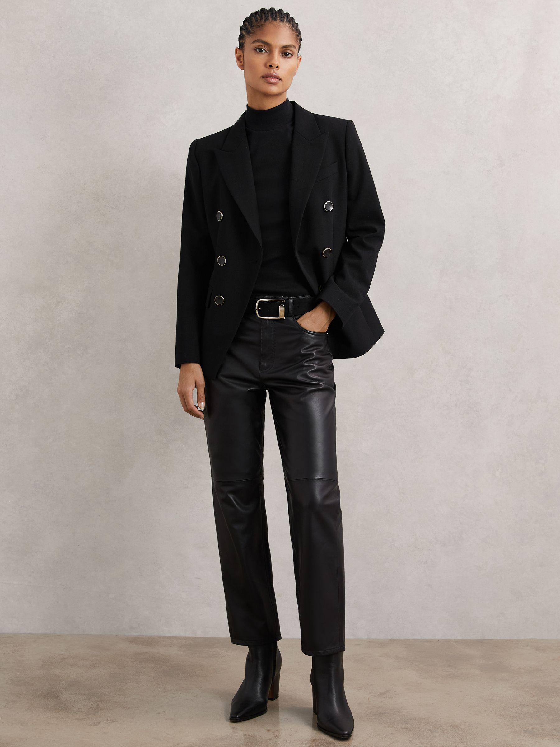 Stretch-Cotton Funnel-Neck Top in Black - Image 4 of 6