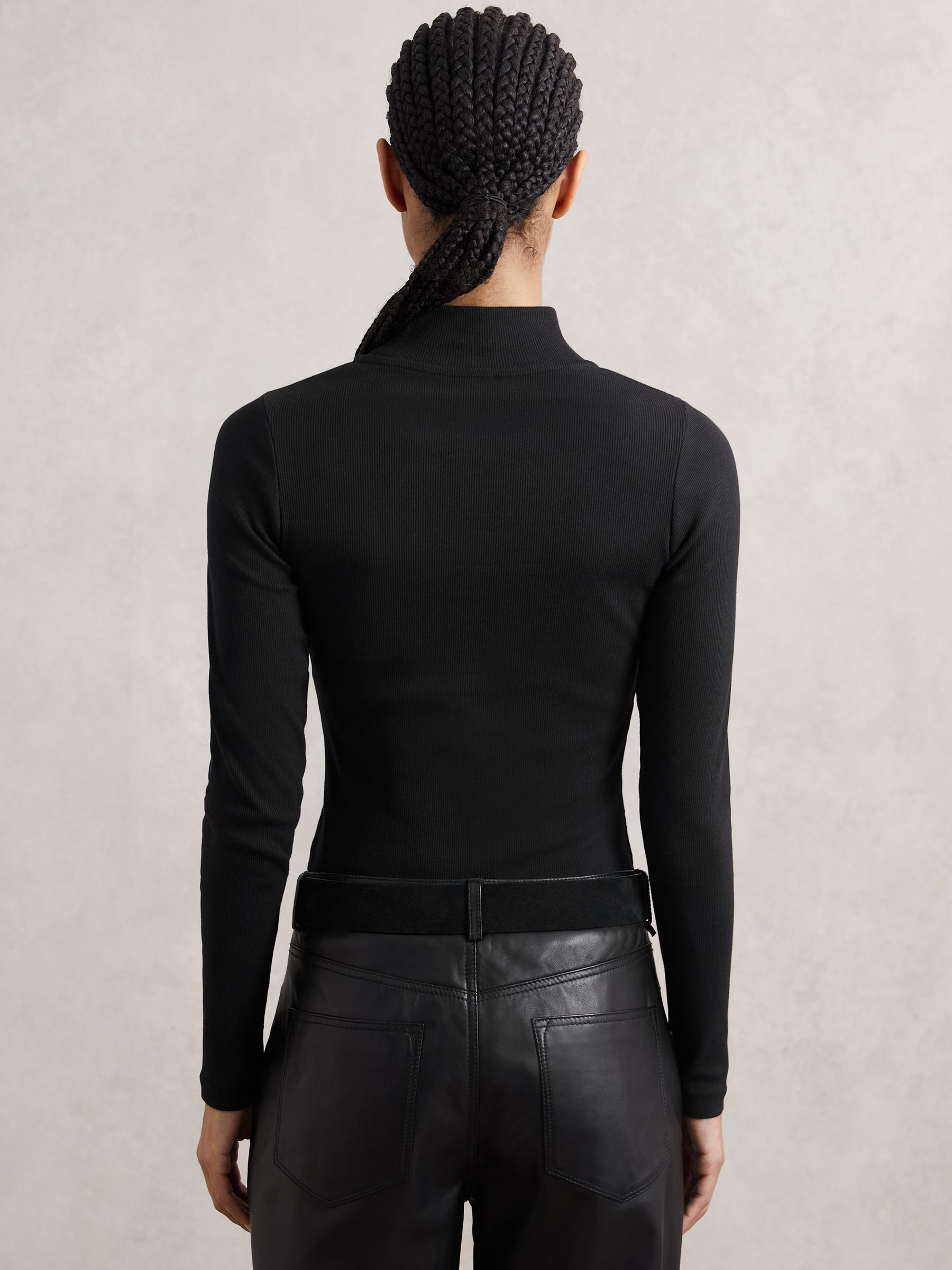 Stretch-Cotton Funnel-Neck Top in Black - Image 5 of 6