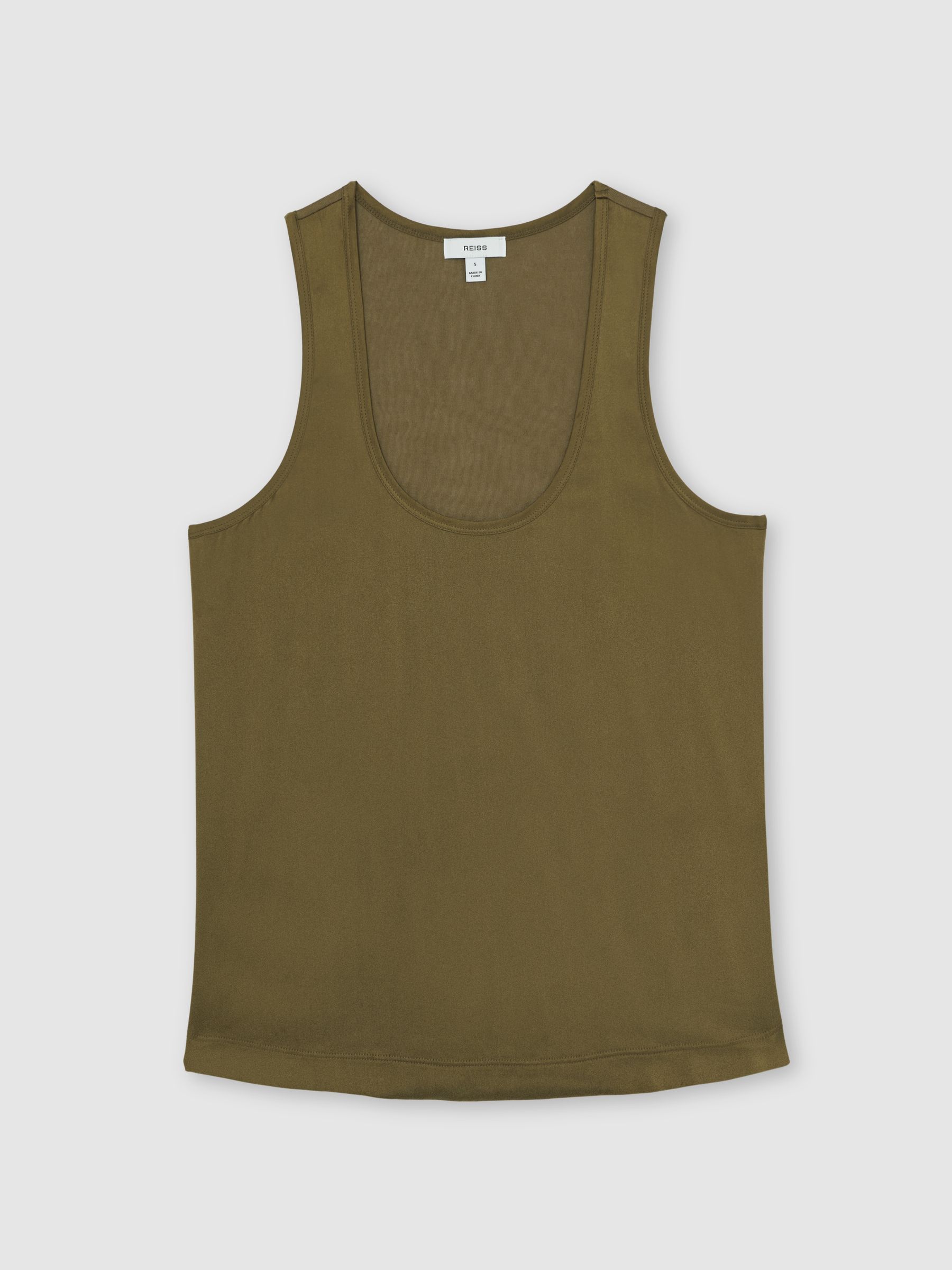 Silk-Front Cami Top in Khaki Green - Image 2 of 7