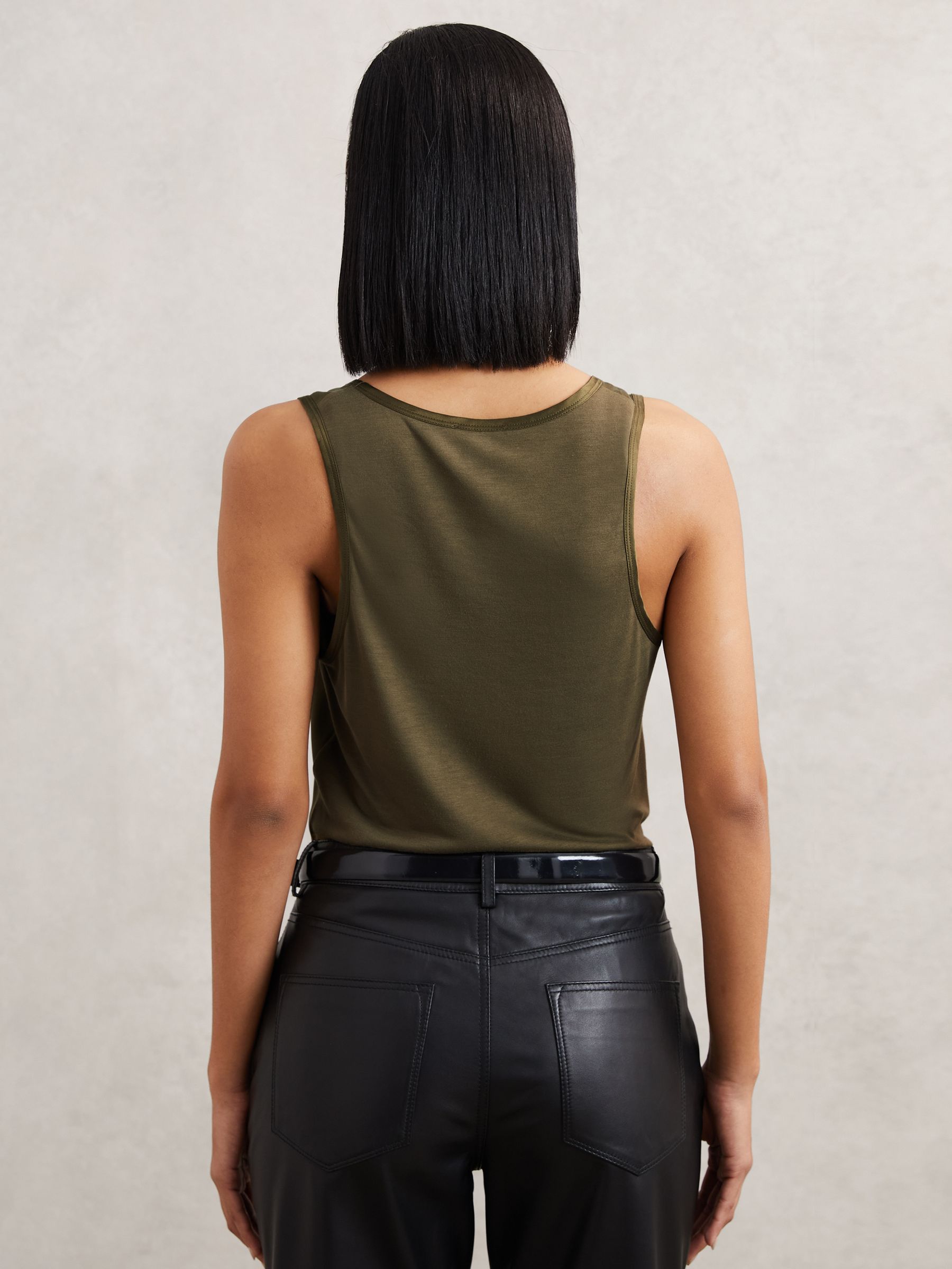 Silk-Front Cami Top in Khaki Green - Image 5 of 7