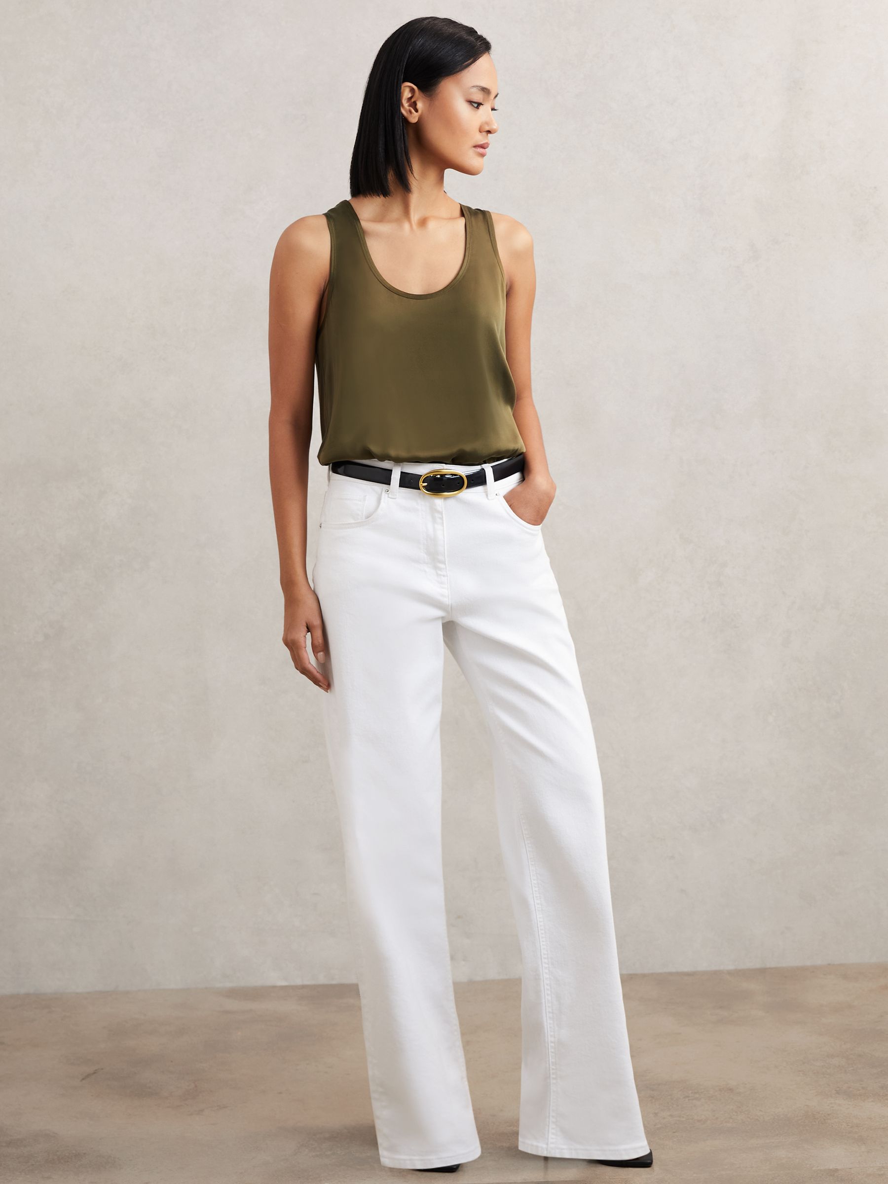 Silk-Front Cami Top in Khaki Green - image 4