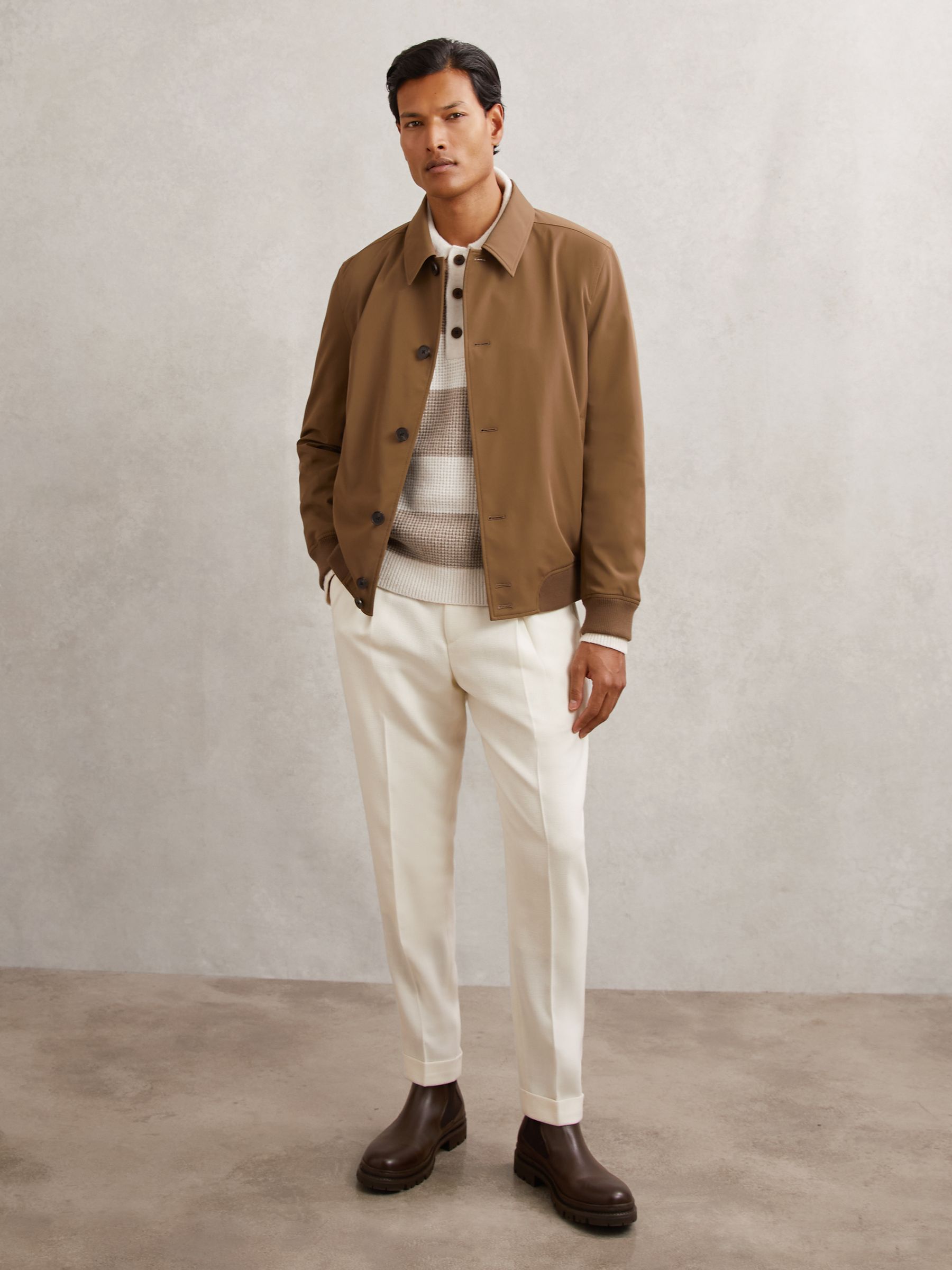Waffle-Knit Stripe Half-Button Jumper with Wool in Off White/Putty - image 5