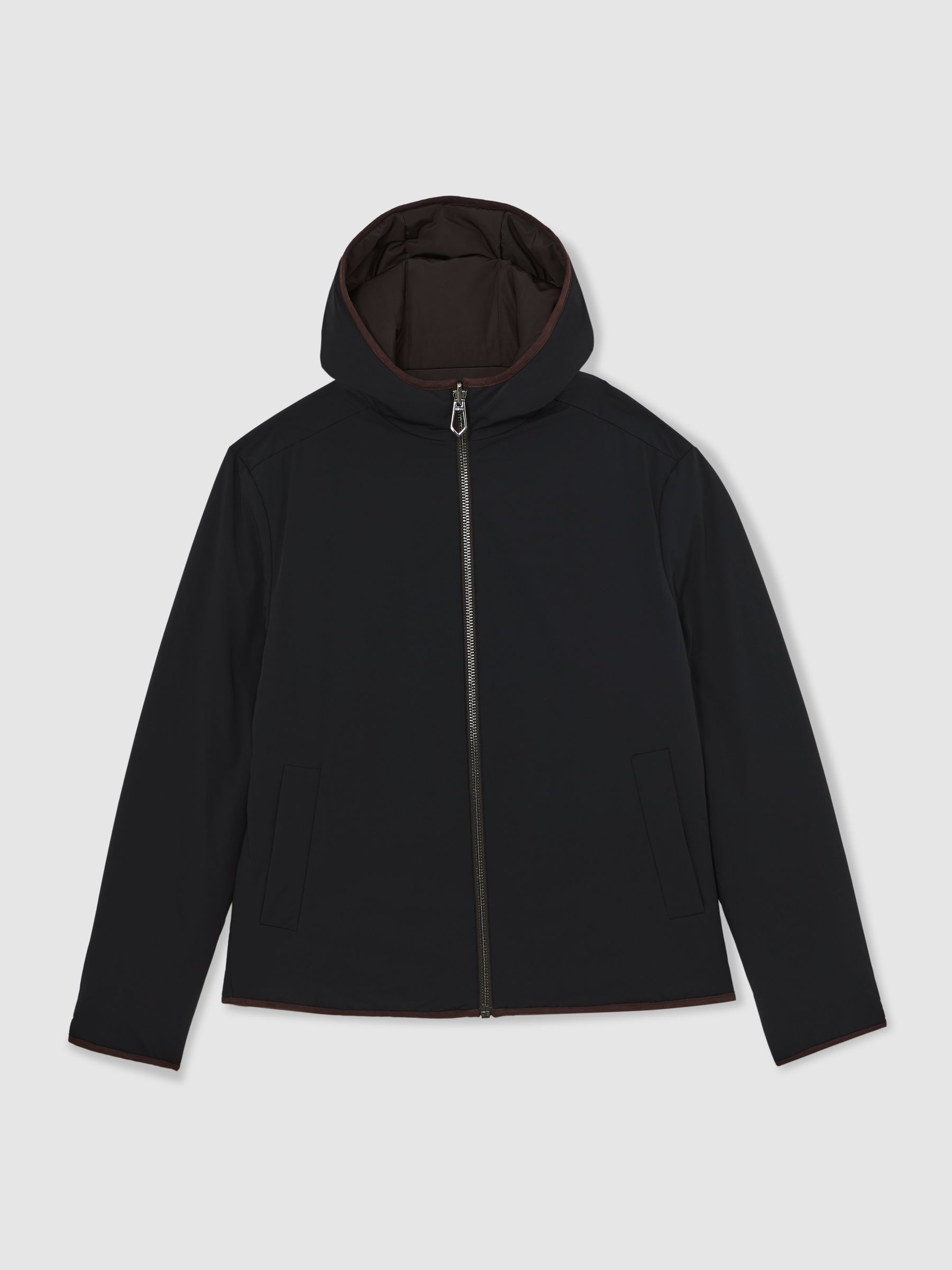 Reversible Hooded Puffer Jacket in Navy/Brown - Image 10 of 10