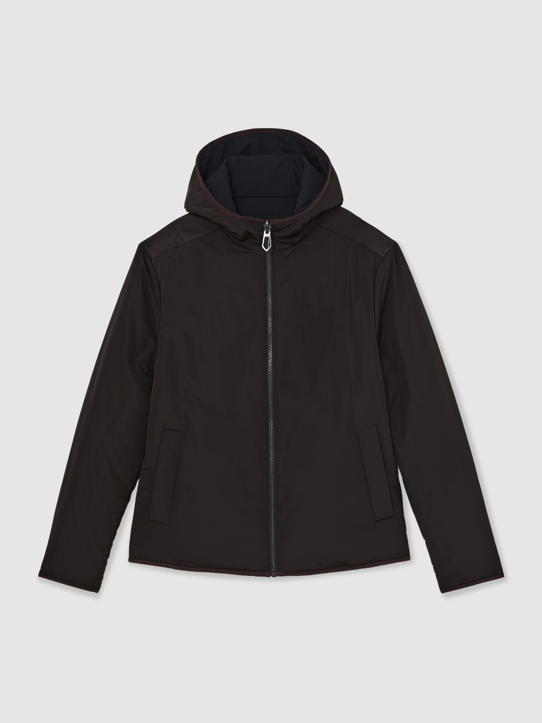 Reversible Hooded Puffer Jacket in Navy/Brown - Image 2 of 10