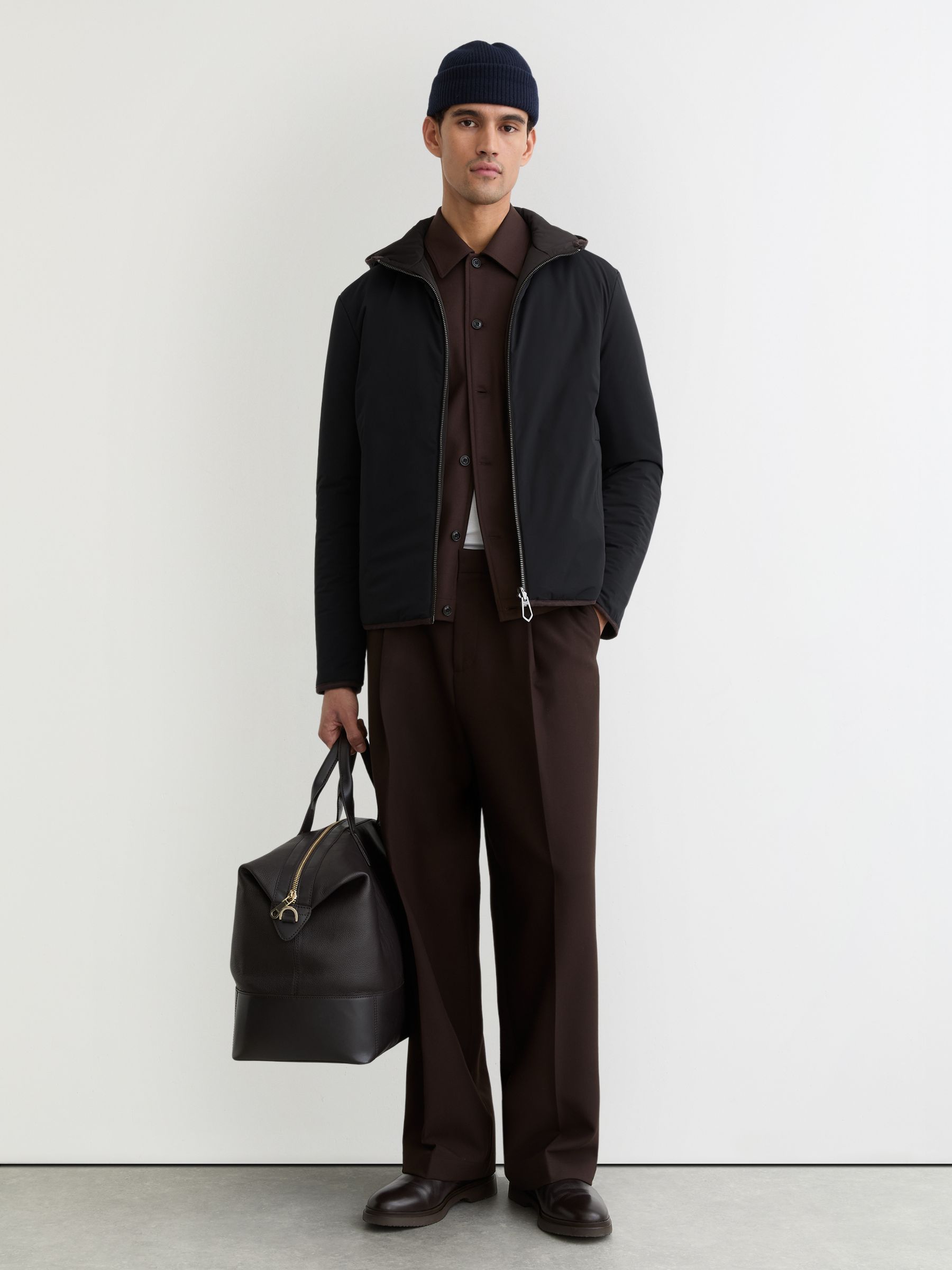 Reversible Hooded Puffer Jacket in Navy/Brown - Image 3 of 10