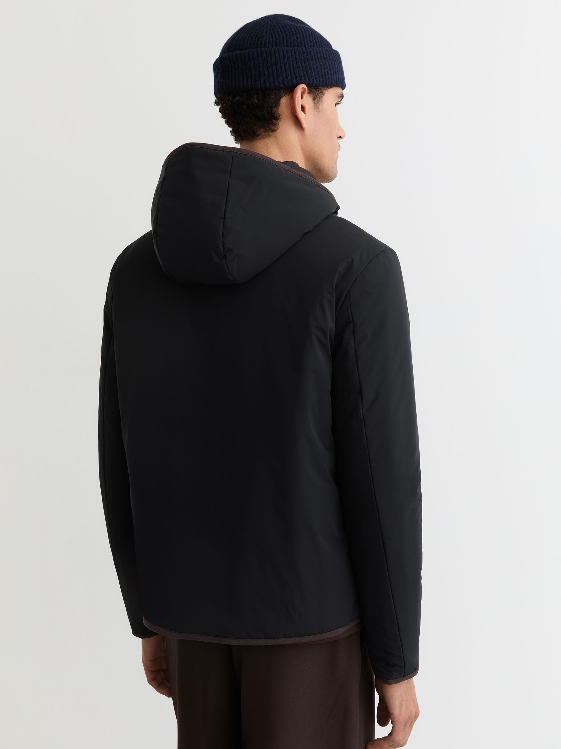Reversible Hooded Puffer Jacket in Navy/Brown - Image 7 of 10
