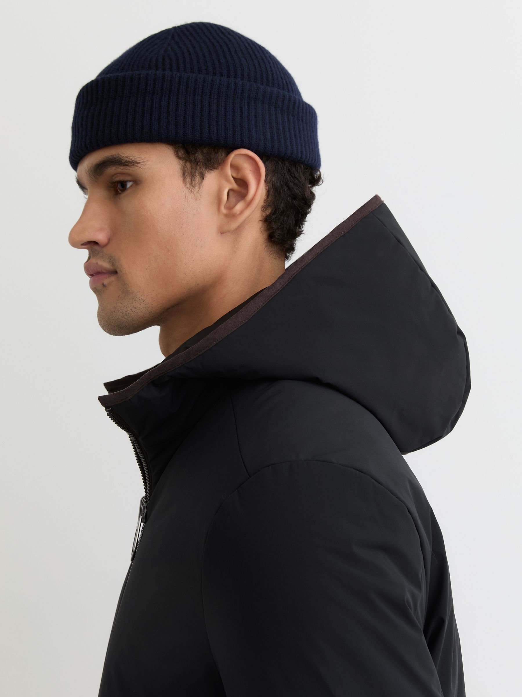 Reversible Hooded Puffer Jacket in Navy/Brown - Image 8 of 10