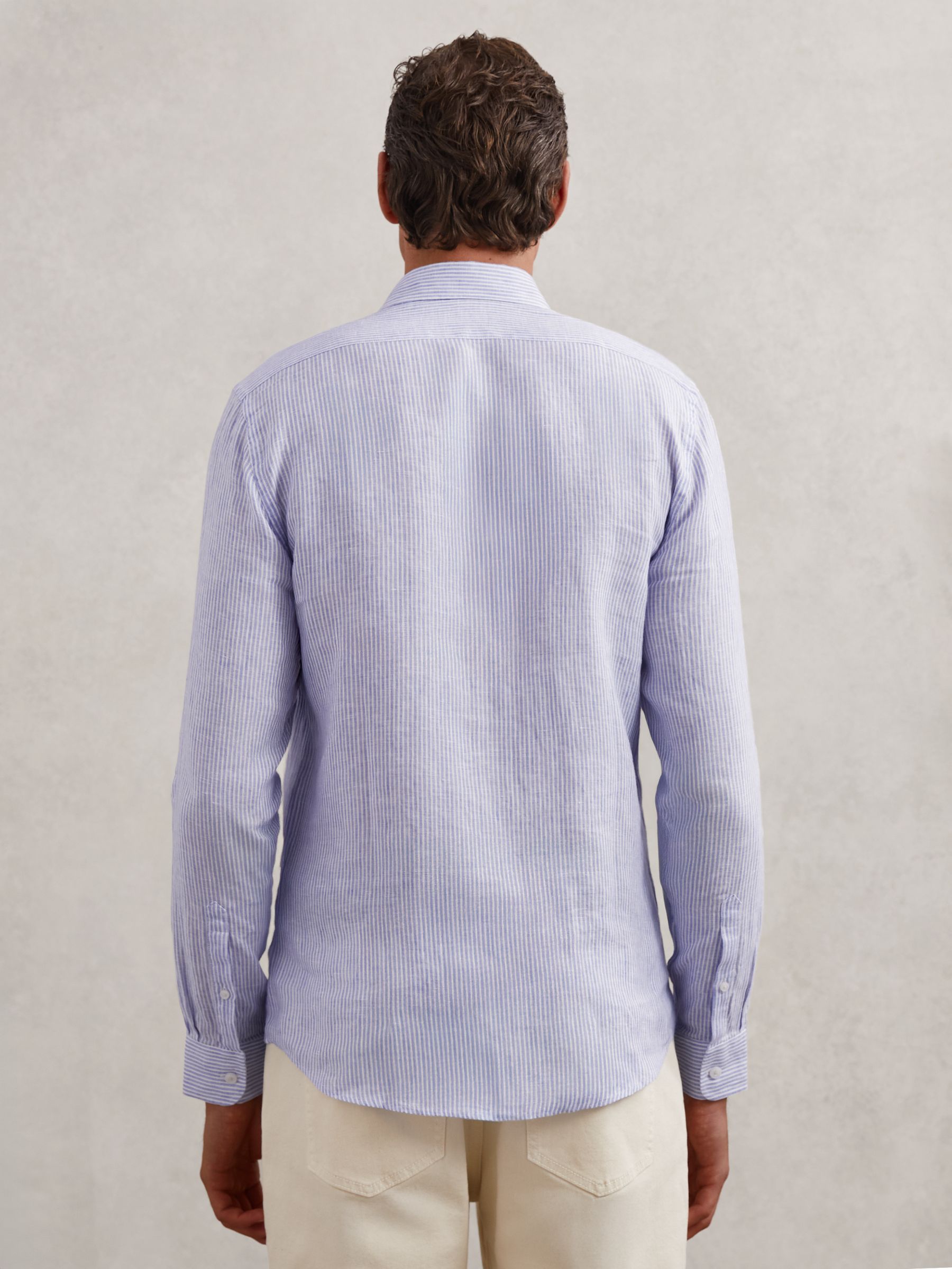 Linen Stripe Long-Sleeve Shirt in Bengal Blue White - image 5