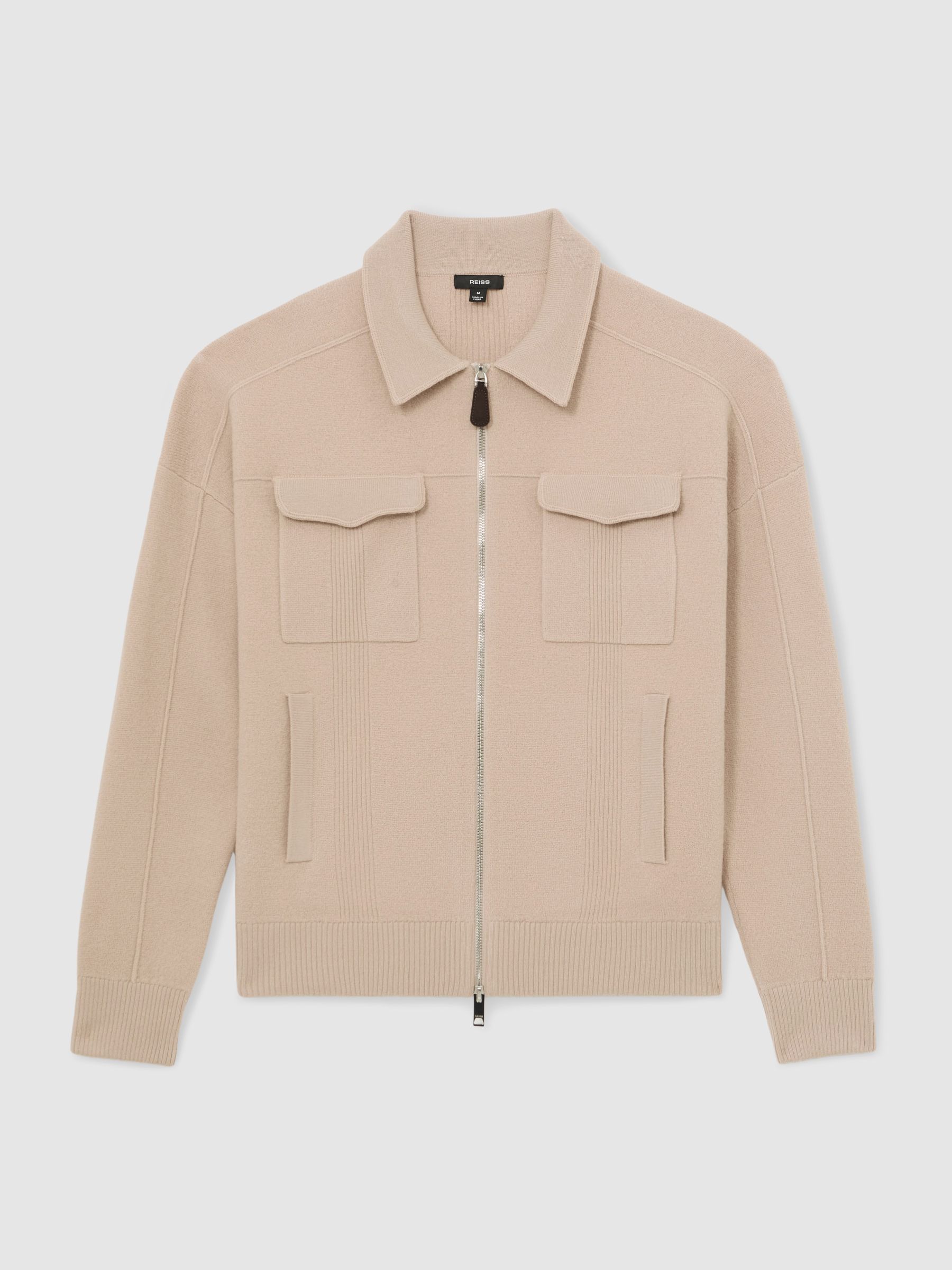 Boiled Wool Twin-Pocket Cardigan in Soft Camel Brown - image 1
