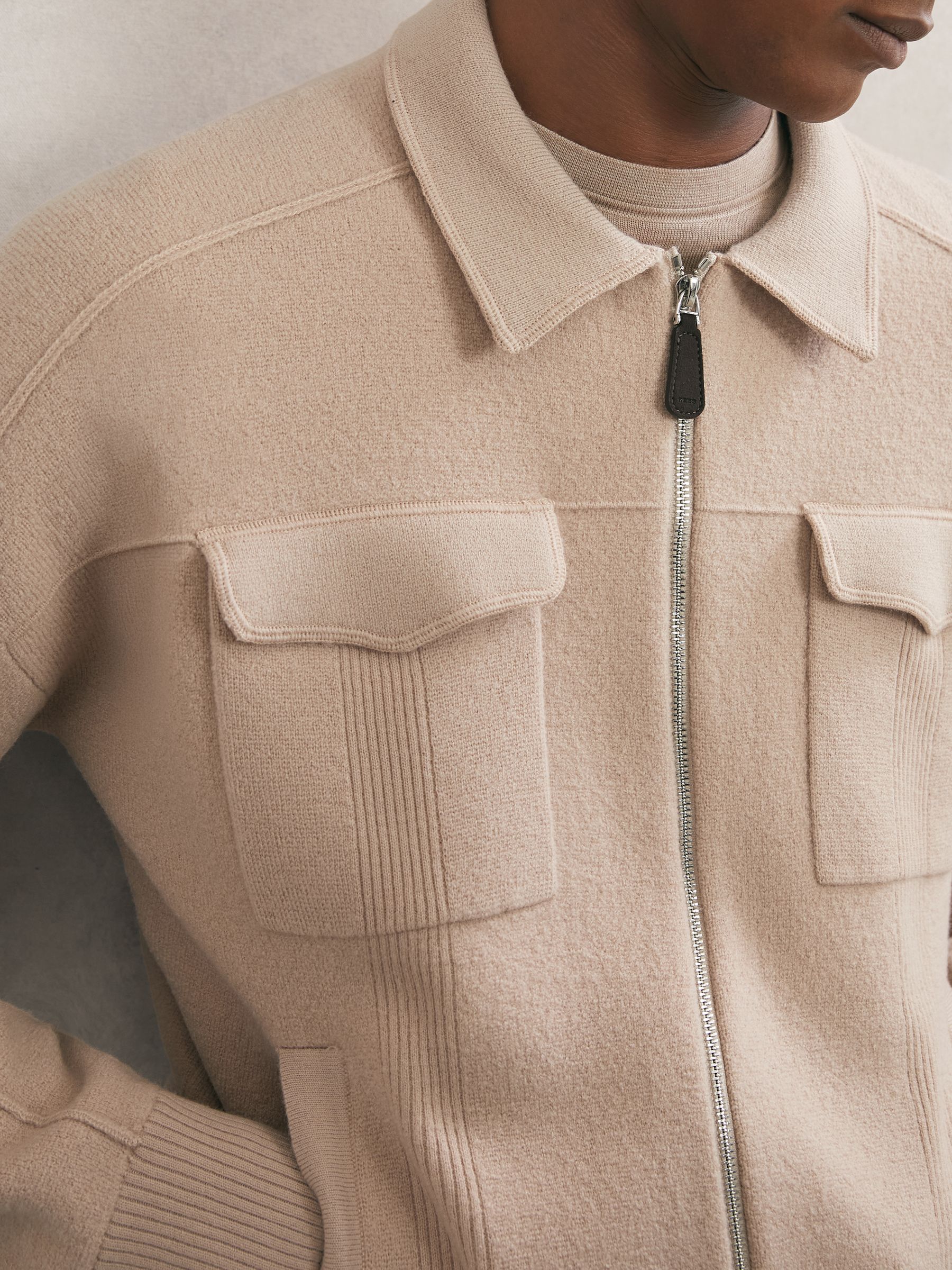Boiled Wool Twin-Pocket Cardigan in Soft Camel Brown - image 5