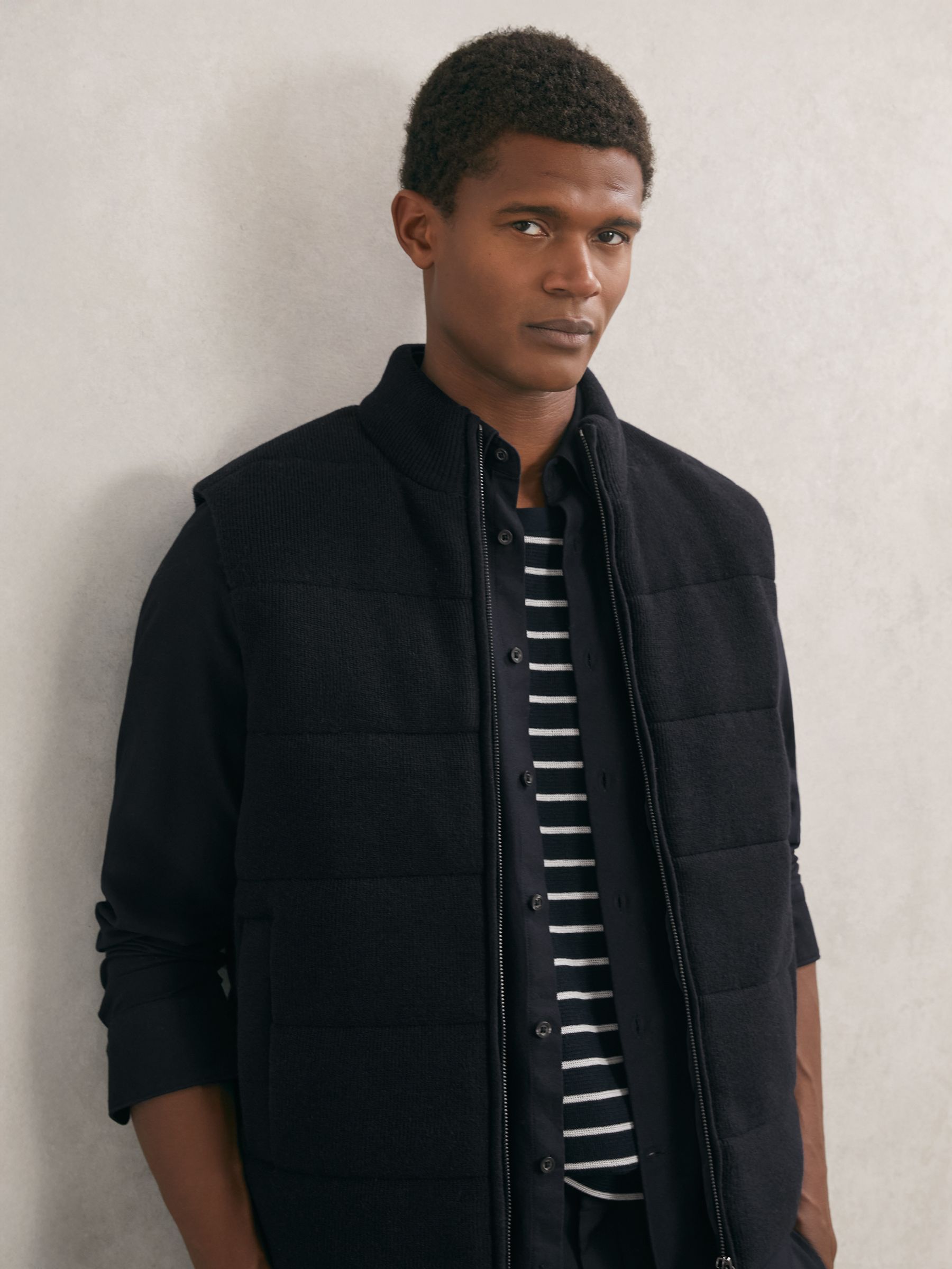 Rib-Knit Zip-Through Gilet in Navy - Image 1 of 6