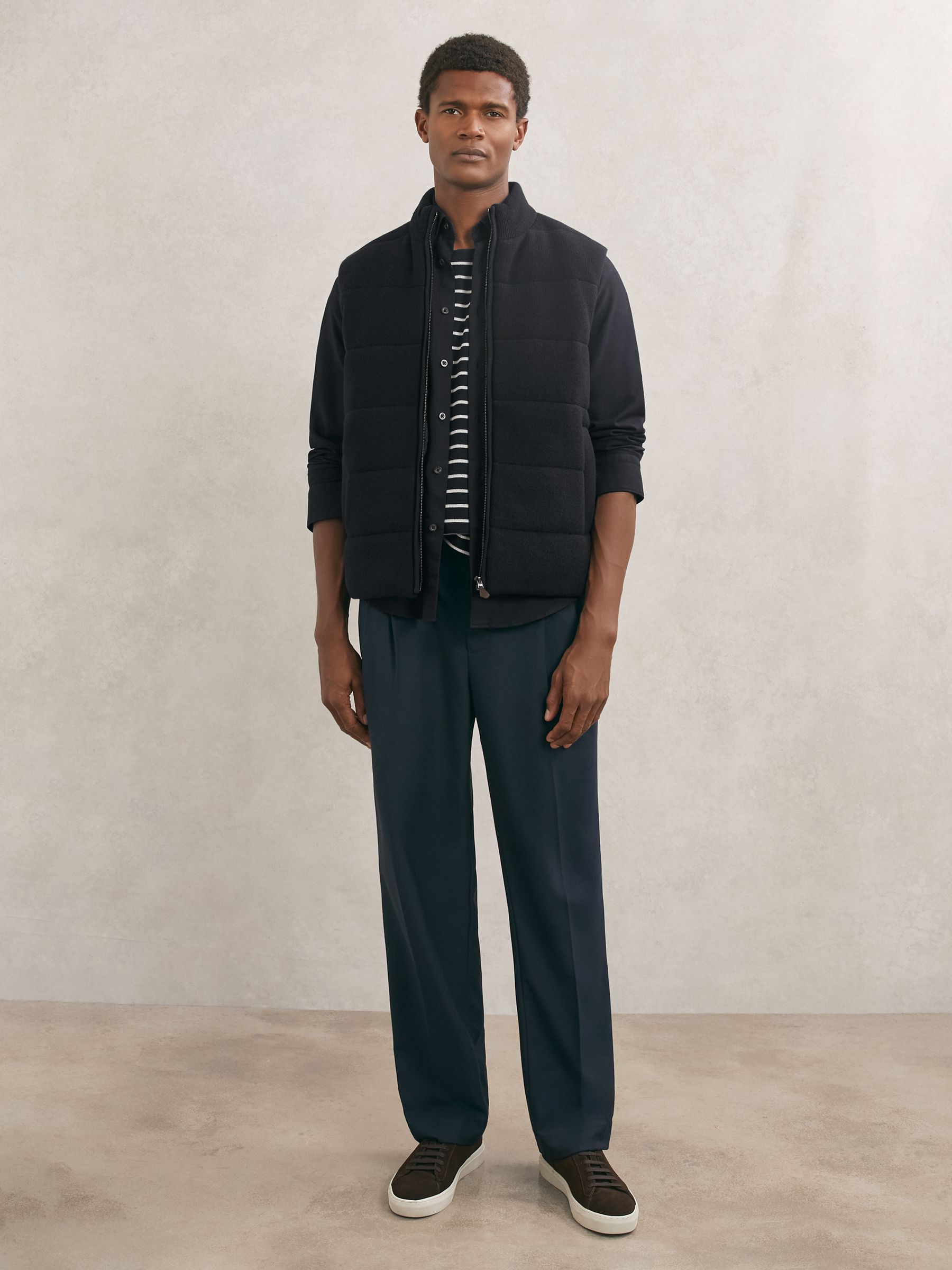 Rib-Knit Zip-Through Gilet in Navy - Image 3 of 6