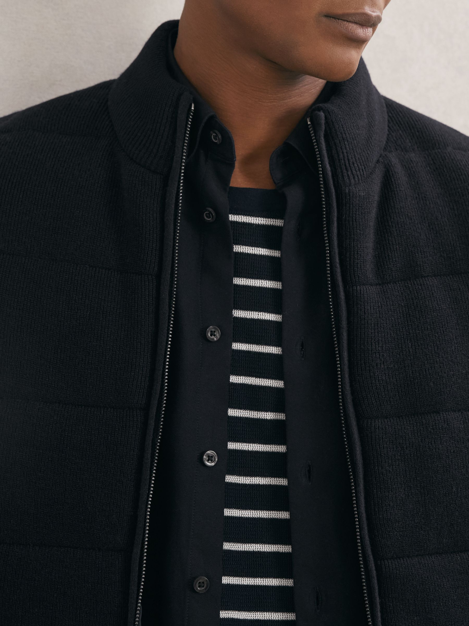 Rib-Knit Zip-Through Gilet in Navy - Image 4 of 6