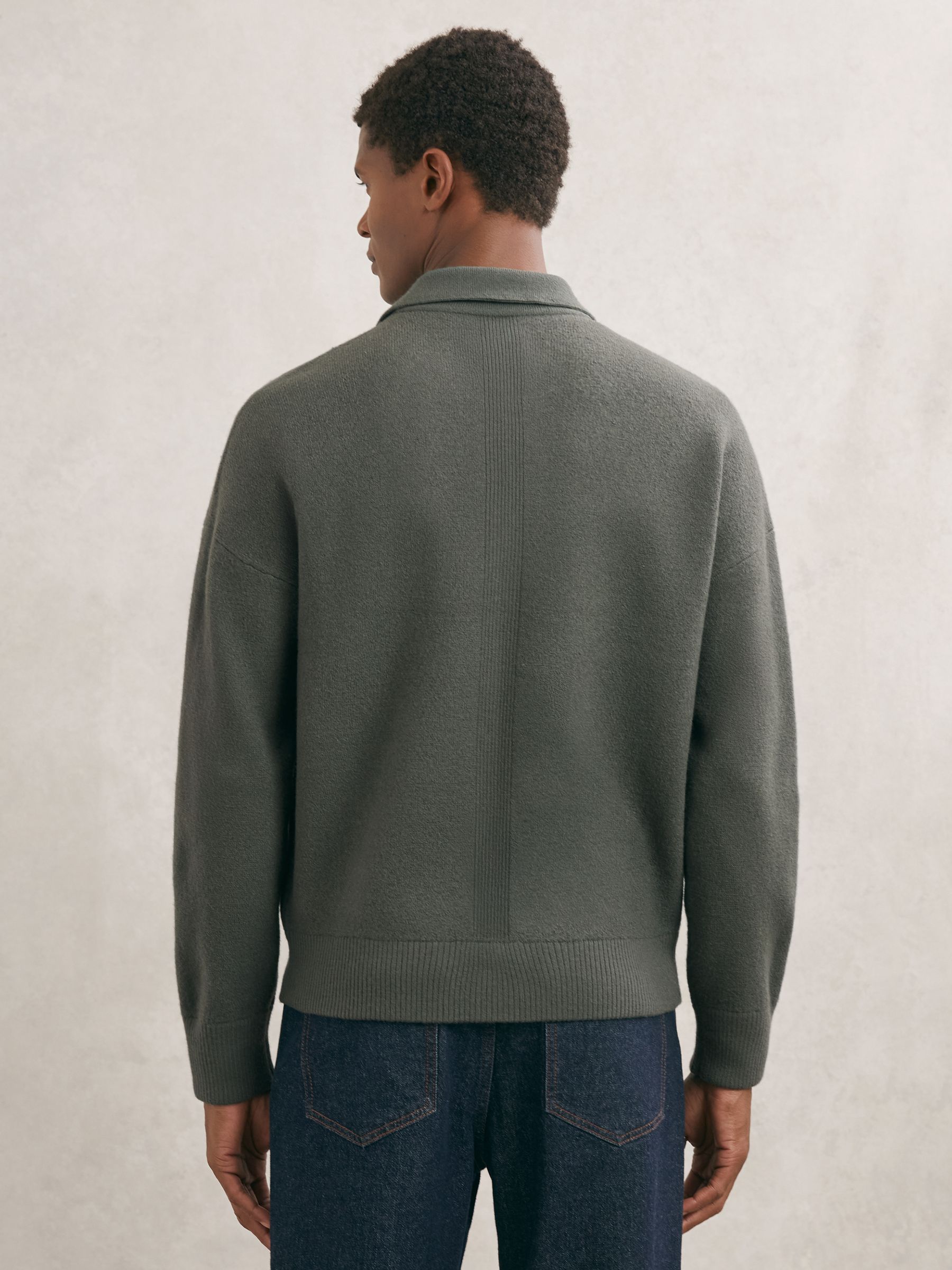 Boiled Wool Twin-Pocket Cardigan in Khaki Green - image 4