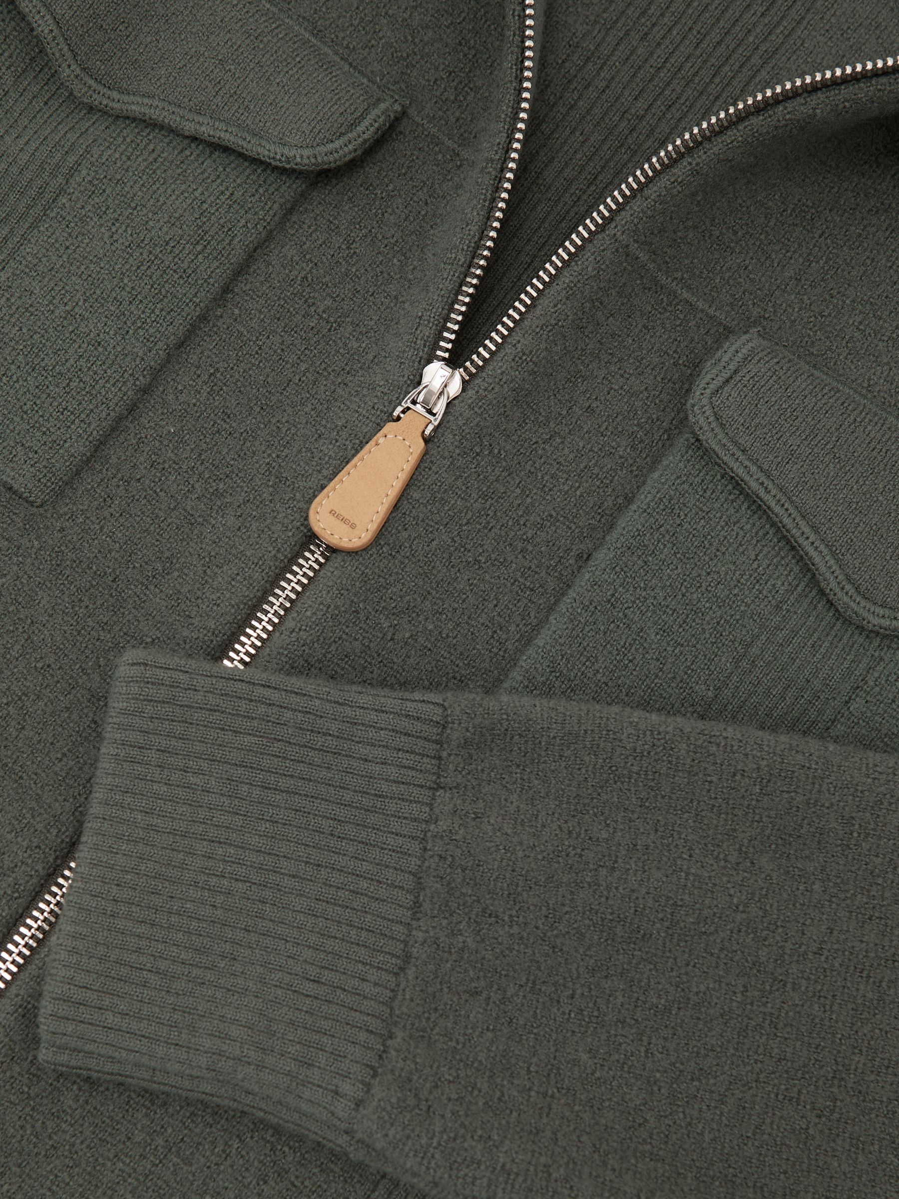 Boiled Wool Twin-Pocket Cardigan in Khaki Green - image 3
