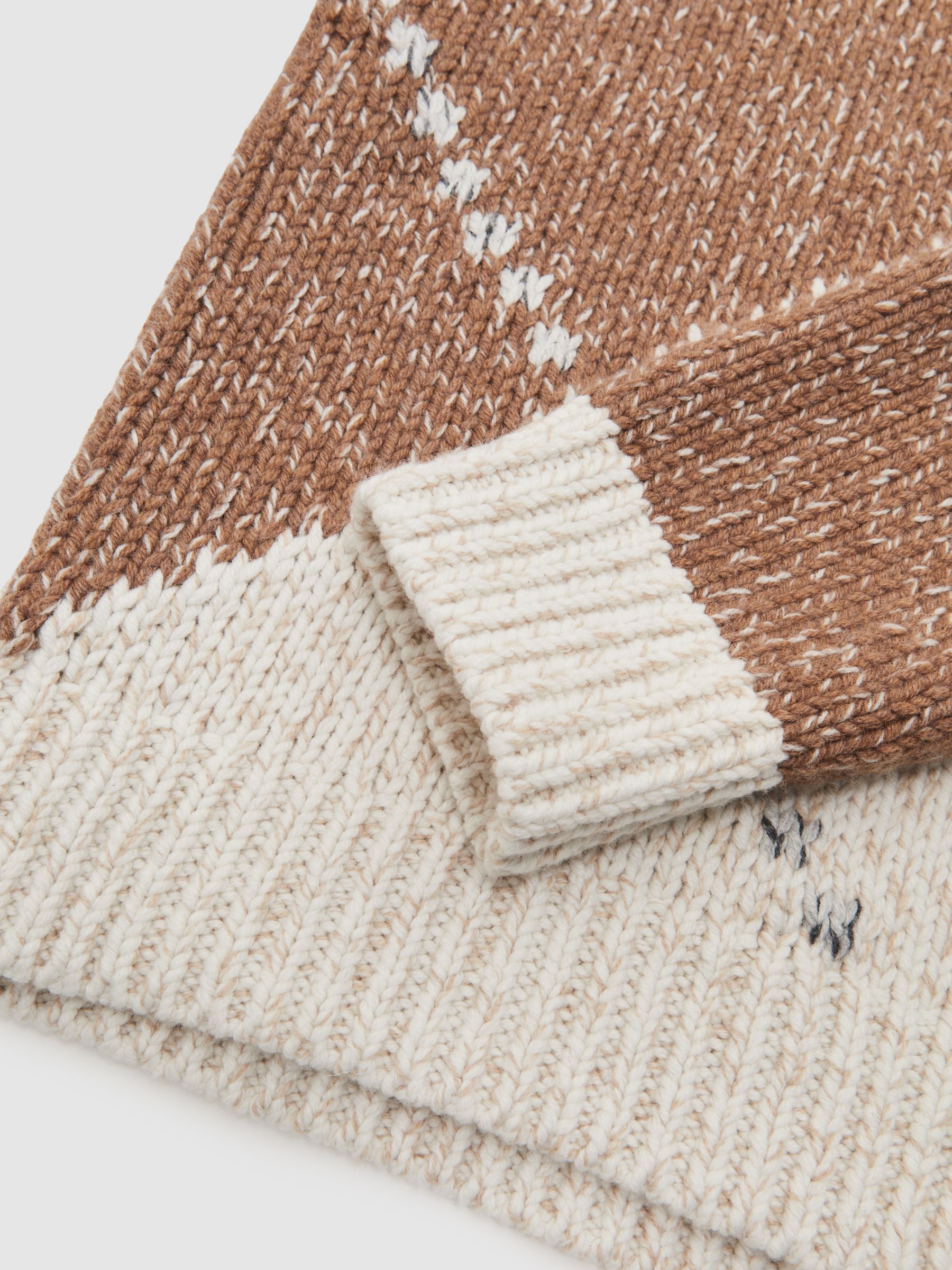 Wool-Blend Roll-Neck Argyle Jumper in Camel Brown Multi - image 3