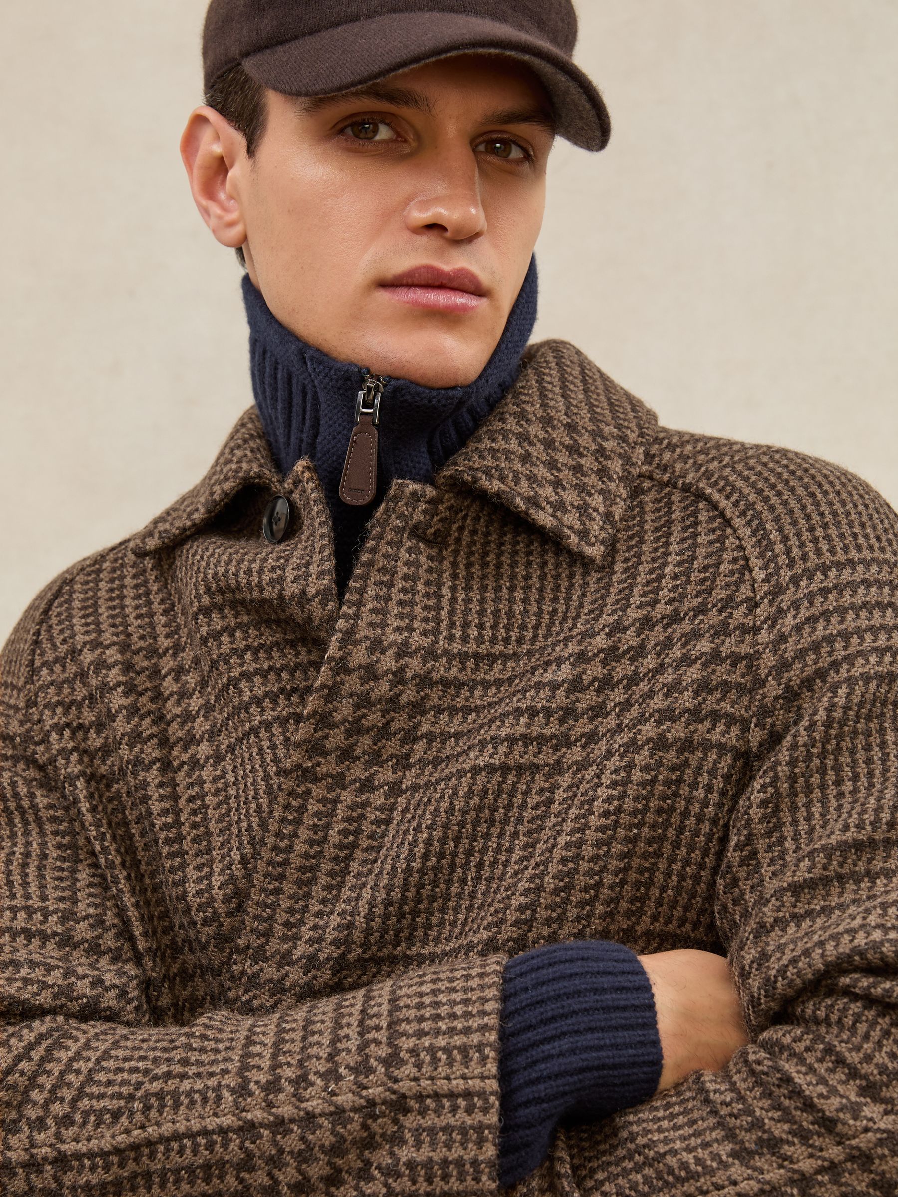Atelier Wool Check Raglan Overcoat in Brown Check - Image 3 of 7