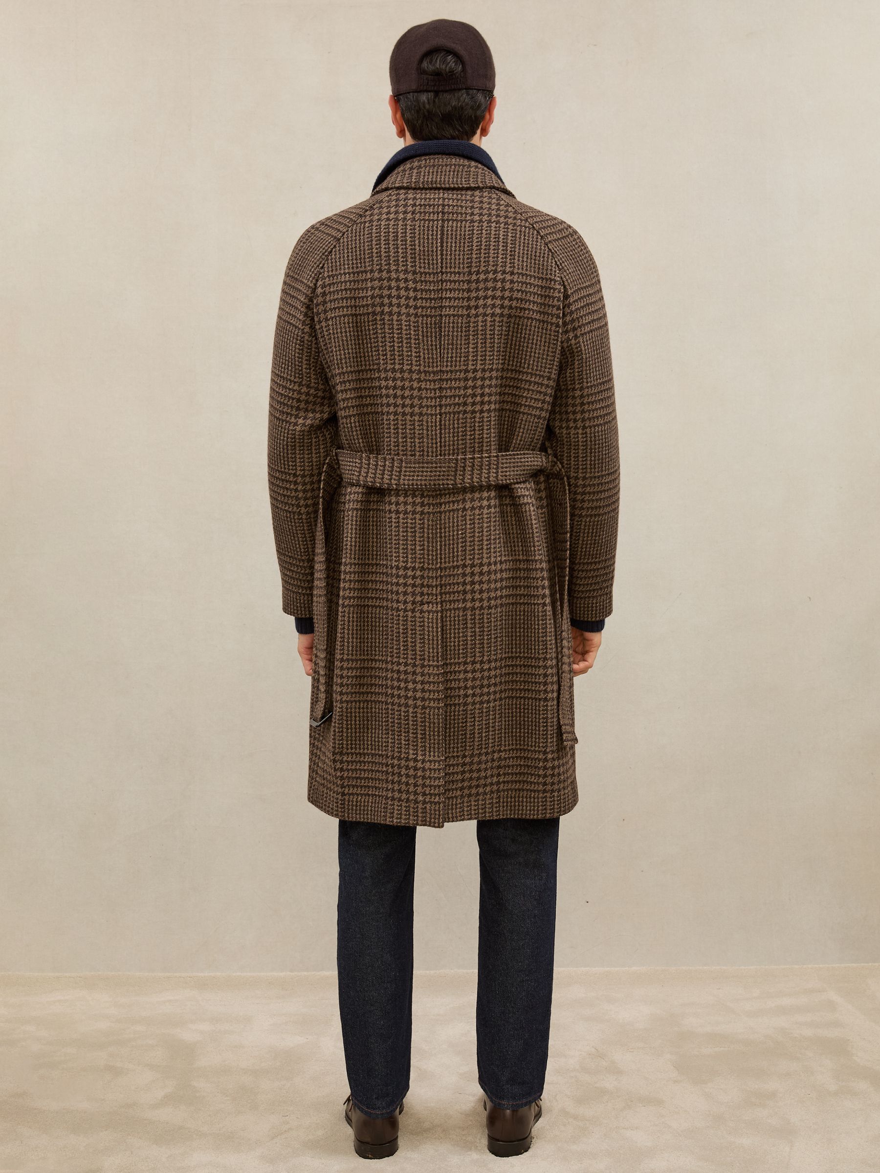 Reiss Atelier Wool Check Raglan Overcoat in Brown Check | REISS