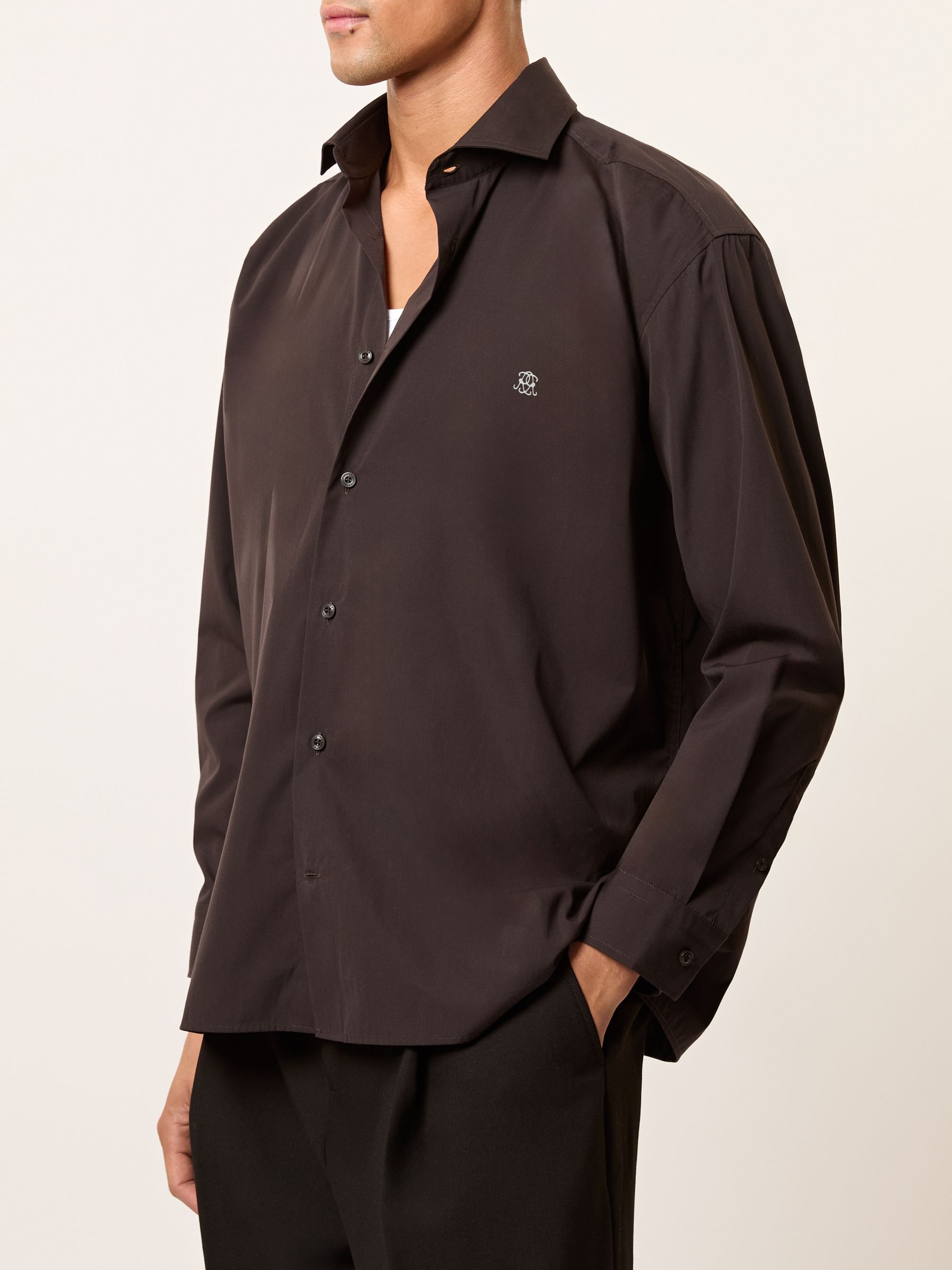 Monogram Cotton Oversized Shirt in Chocolate Brown - image 4