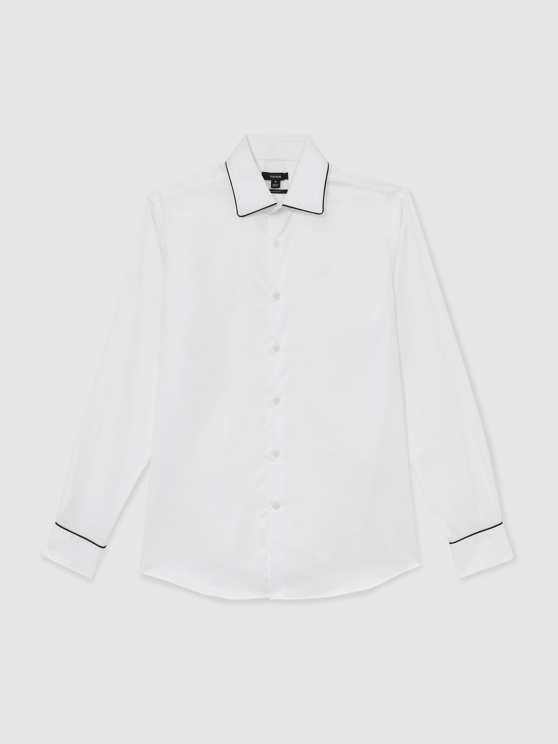 Twill Piped Long-Sleeve Shirt in White - Image 2 of 7