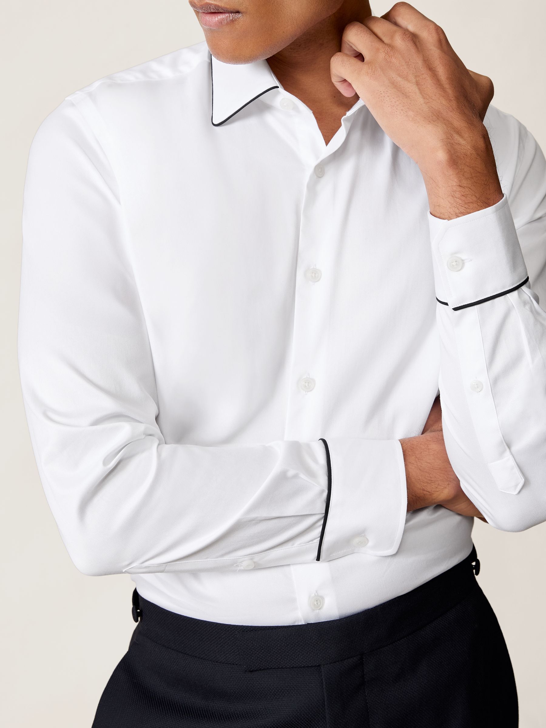 Twill Piped Long-Sleeve Shirt in White - image 5