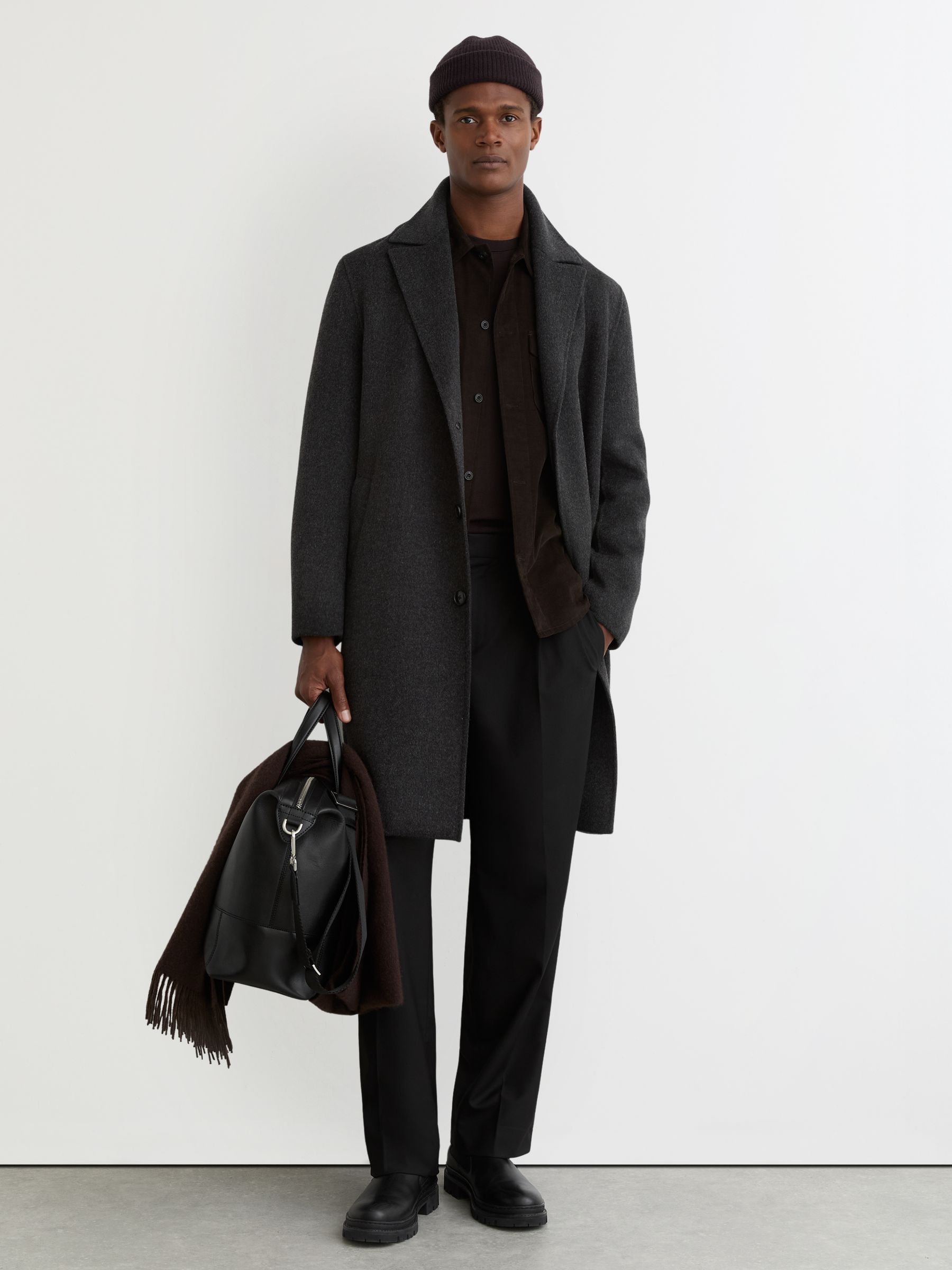 Wool-Blend Single-Breasted Overcoat in Charcoal Grey - image 2