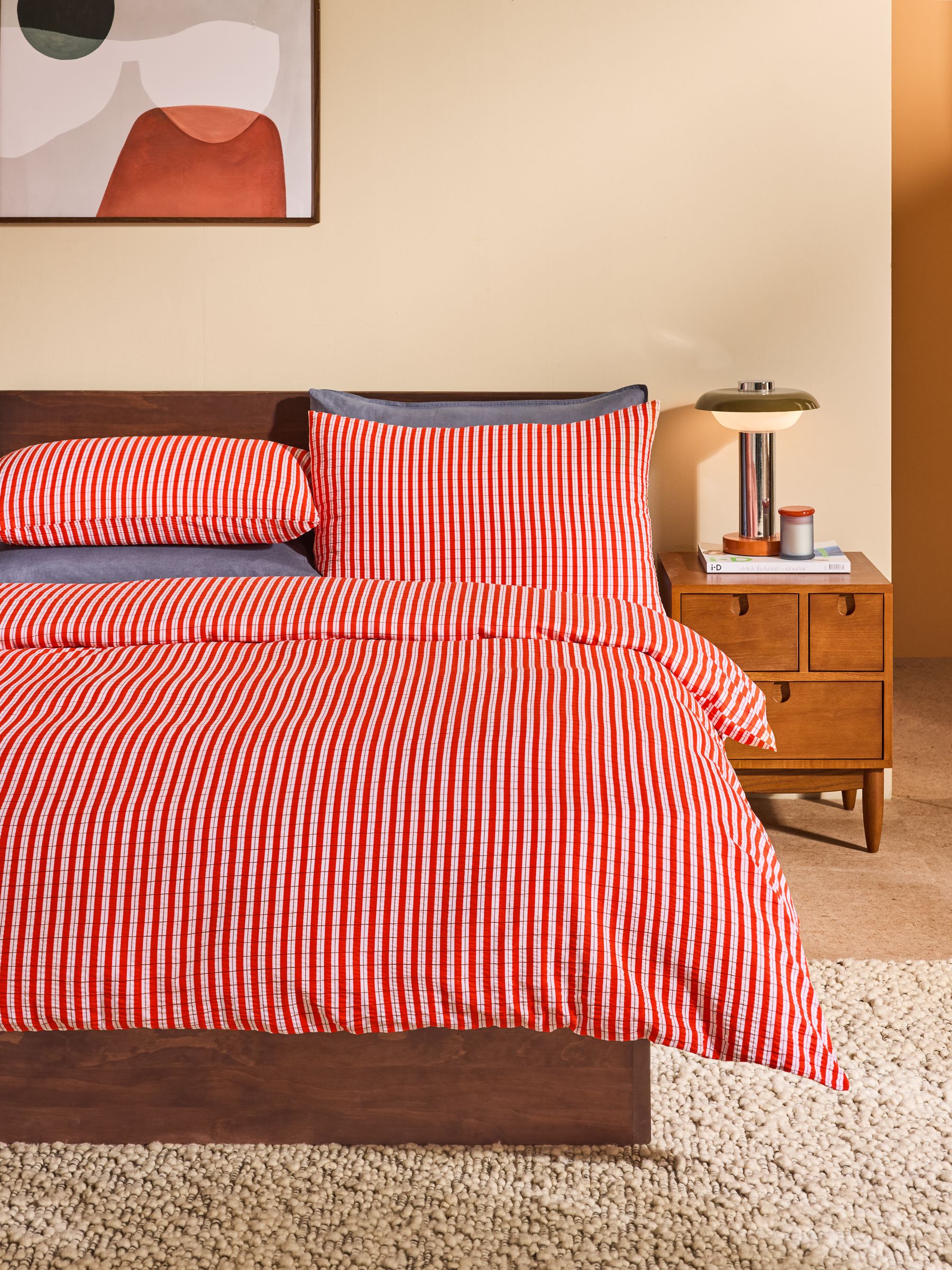 Felix Seersucker Duvet Cover and Pillowcase Set in Orange - Image 1 of 4