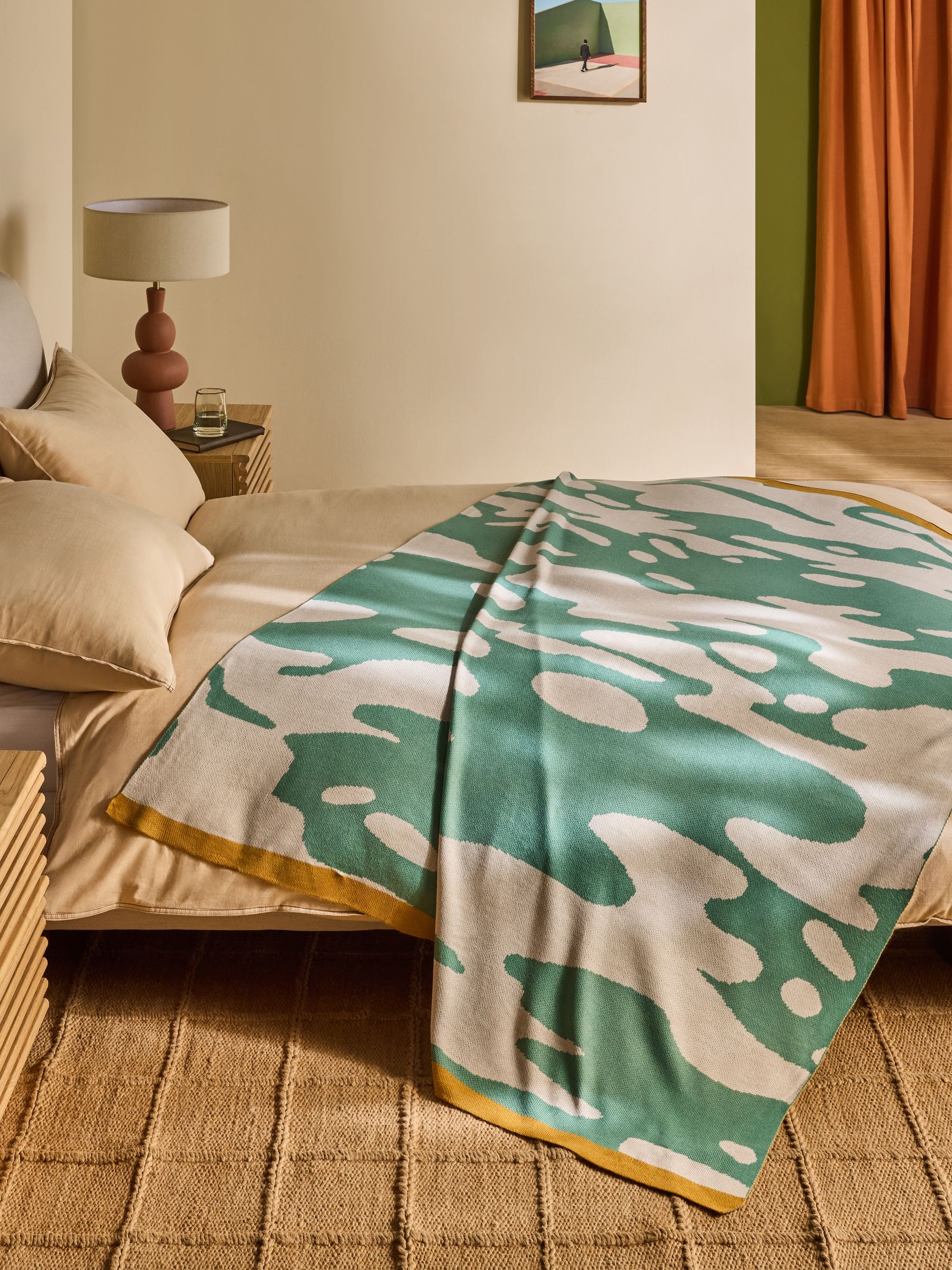 Ripple Knitted Throw in Green - Image 1 of 6