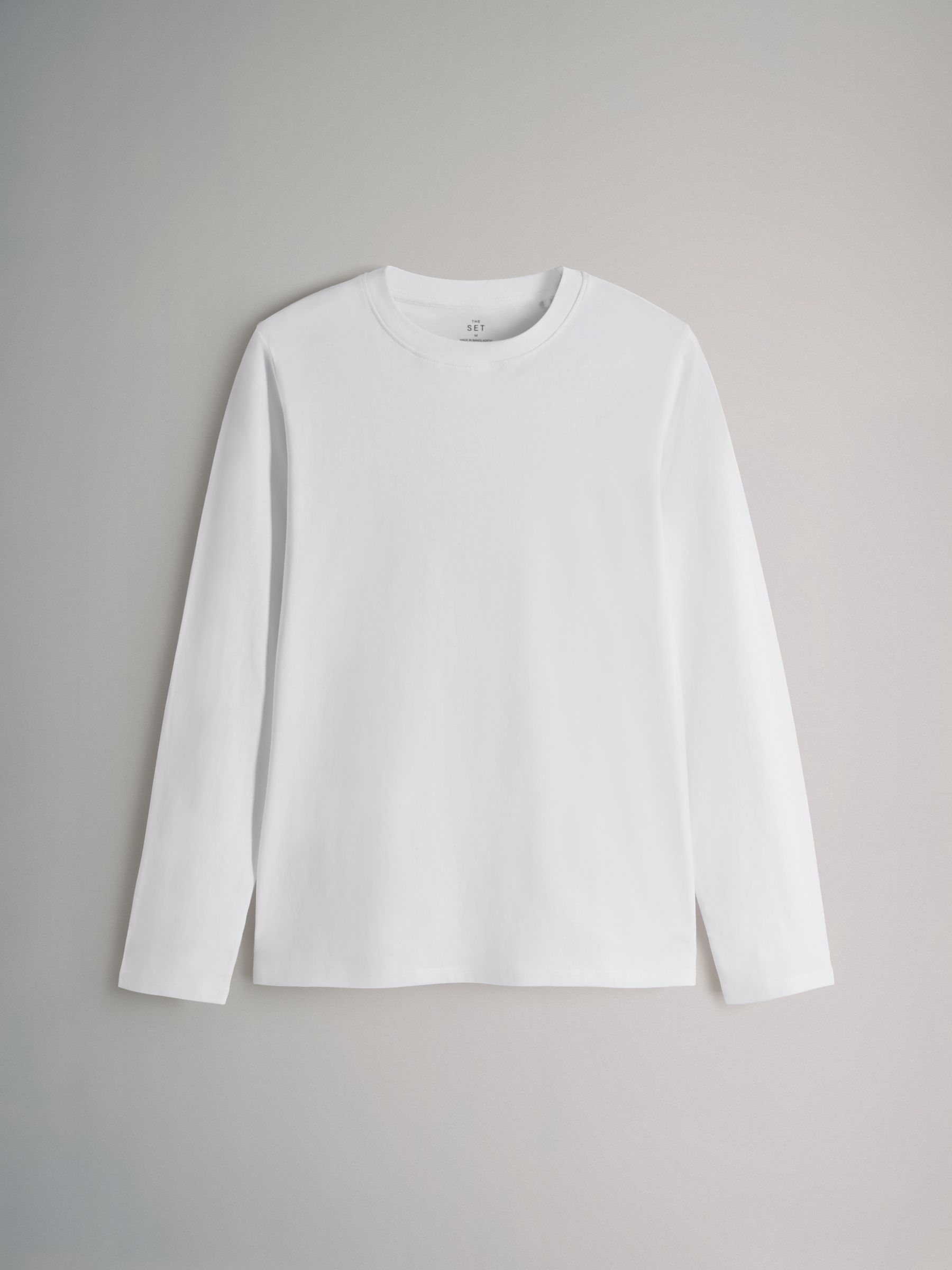 4 Pack 100% Cotton Relaxed Long Sleeve T-Shirts Black/Chocolate Brown/Stripe/White Slim Fit - Image 2 of 6