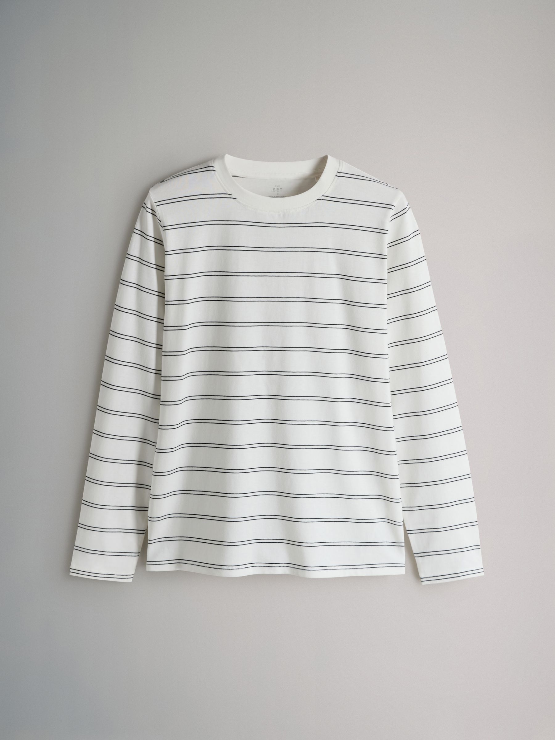 4 Pack 100% Cotton Relaxed Long Sleeve T-Shirts Black/Chocolate Brown/Stripe/White Slim Fit - Image 3 of 6