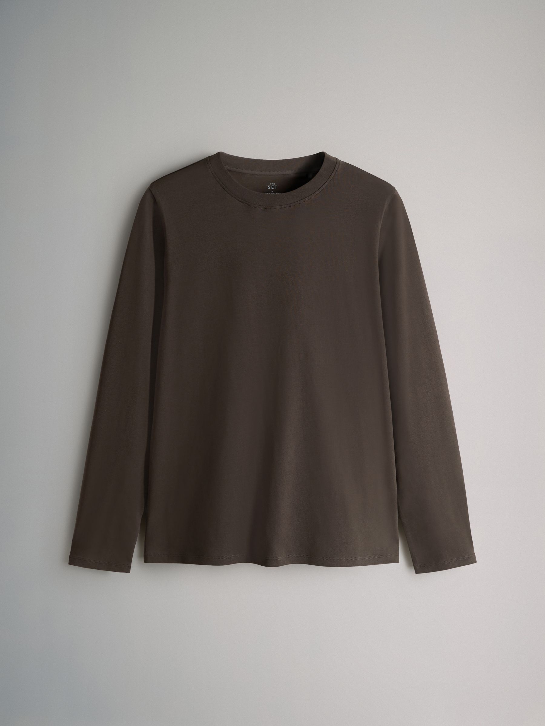 4 Pack 100% Cotton Relaxed Long Sleeve T-Shirts Black/Chocolate Brown/Stripe/White Slim Fit - Image 4 of 6