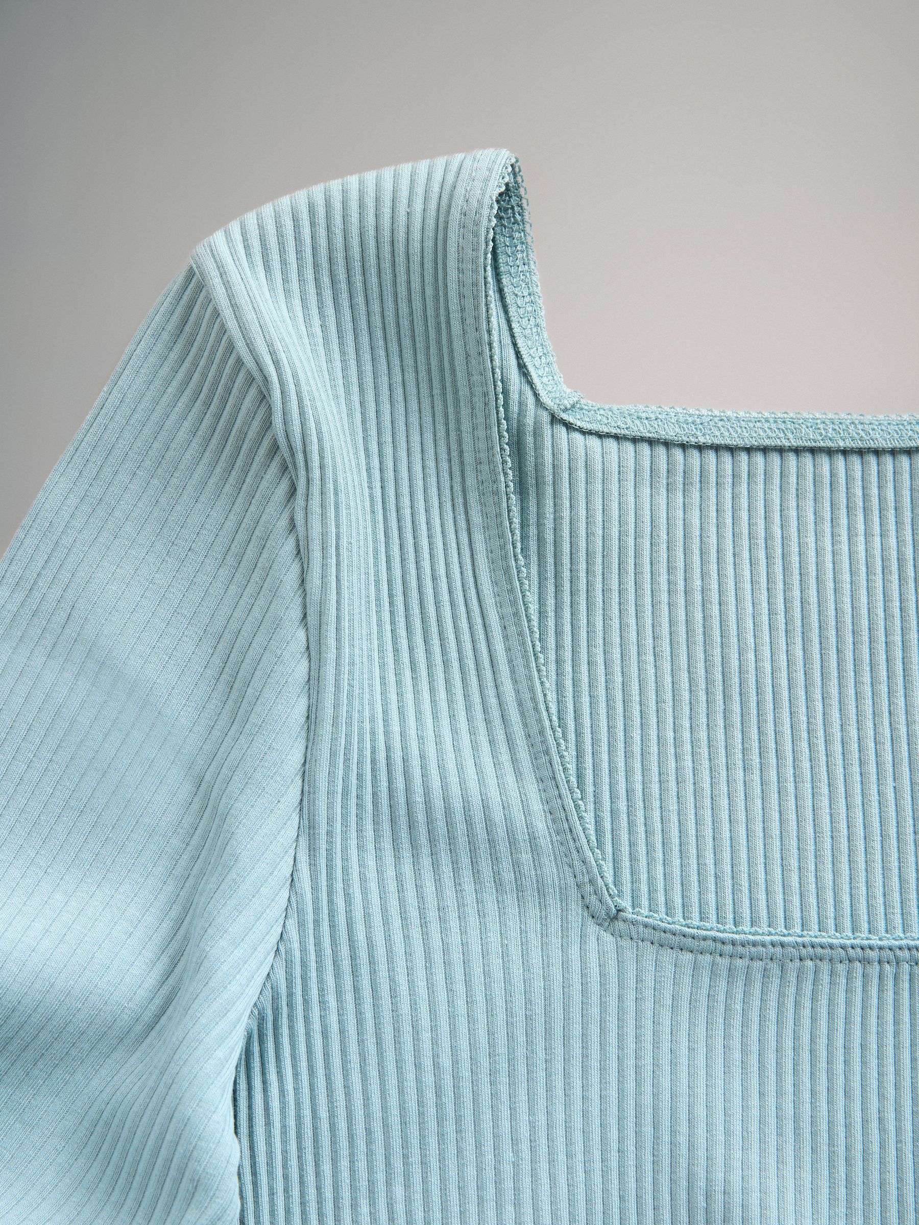 Blue/Light Blue/Stone Brown/White 4 Pack Trim Square Neck Ribbed Tops - Image 6 of 6