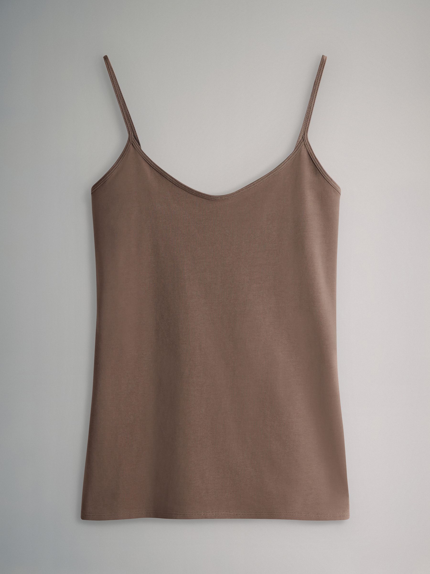 7 Pack Thin Strap Vest Tops Chocolate Brown/Cream/White/Blues - Image 3 of 6