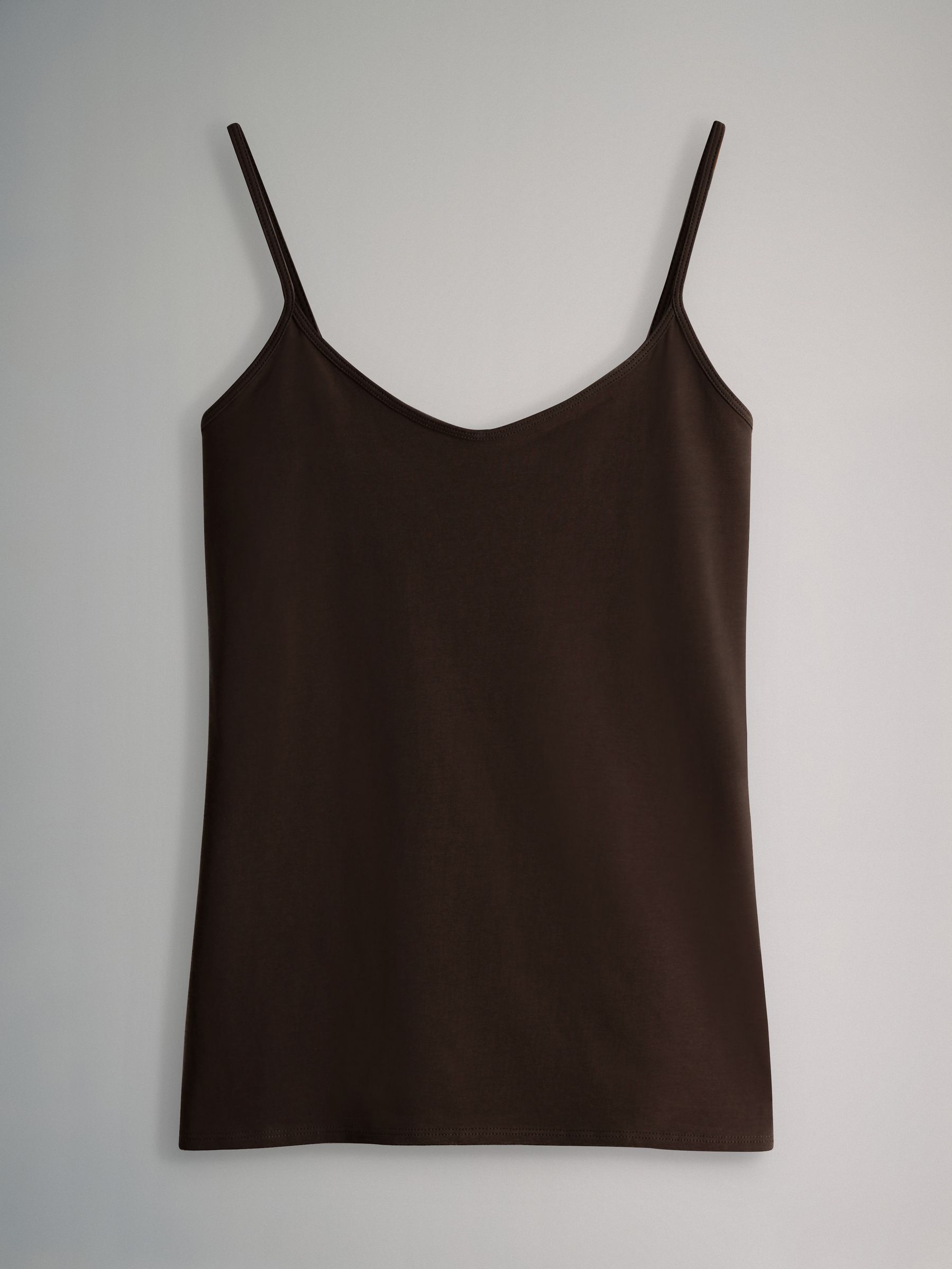 7 Pack Thin Strap Vest Tops Chocolate Brown/Cream/White/Blues - Image 4 of 6