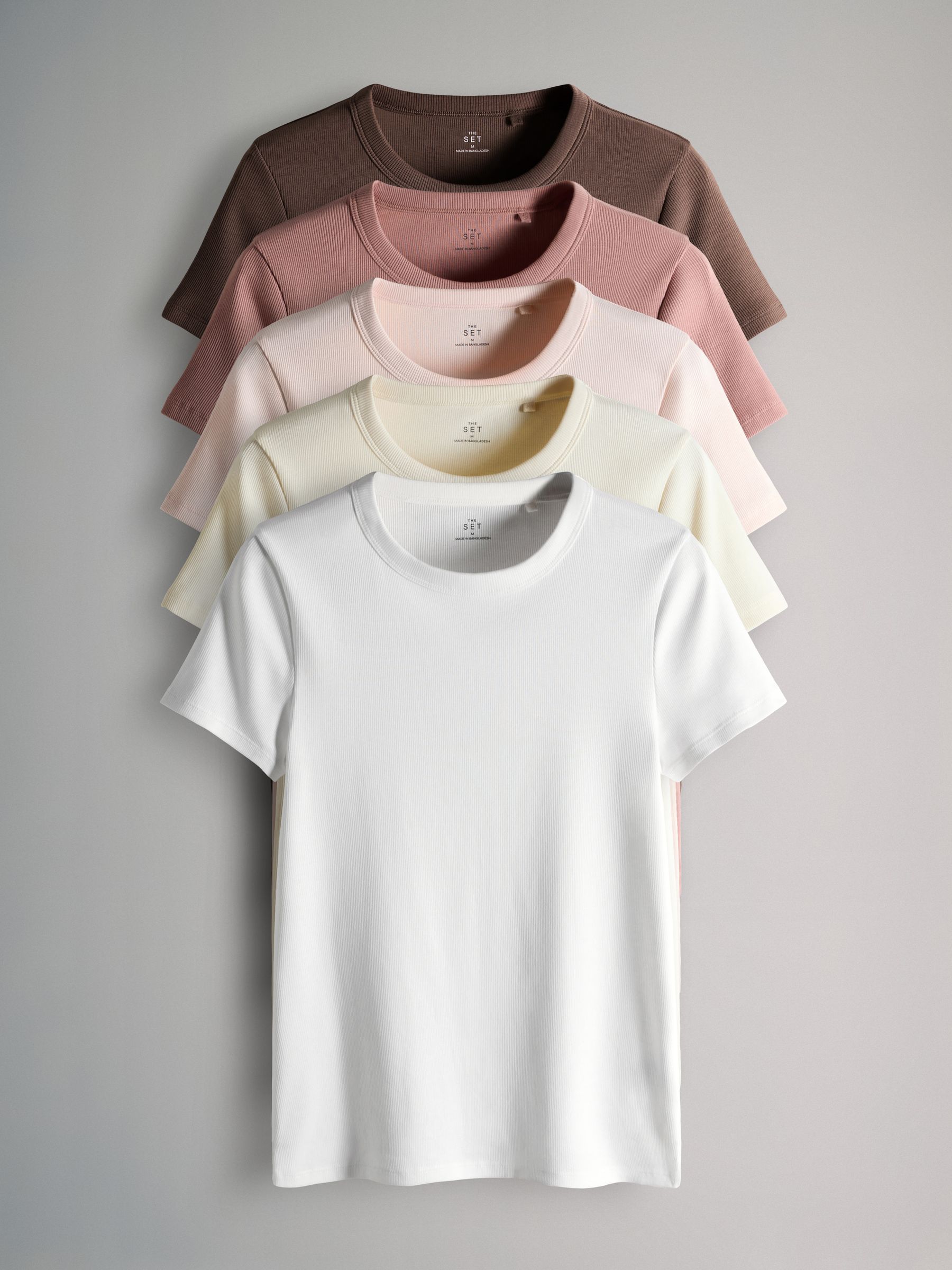 Multi 5 Pack Short Sleeve Ribbed T-Shirts - Image 1 of 6 Multi 5 Pack Short Sleeve Ribbed T-Shirts - Image 1 of 6