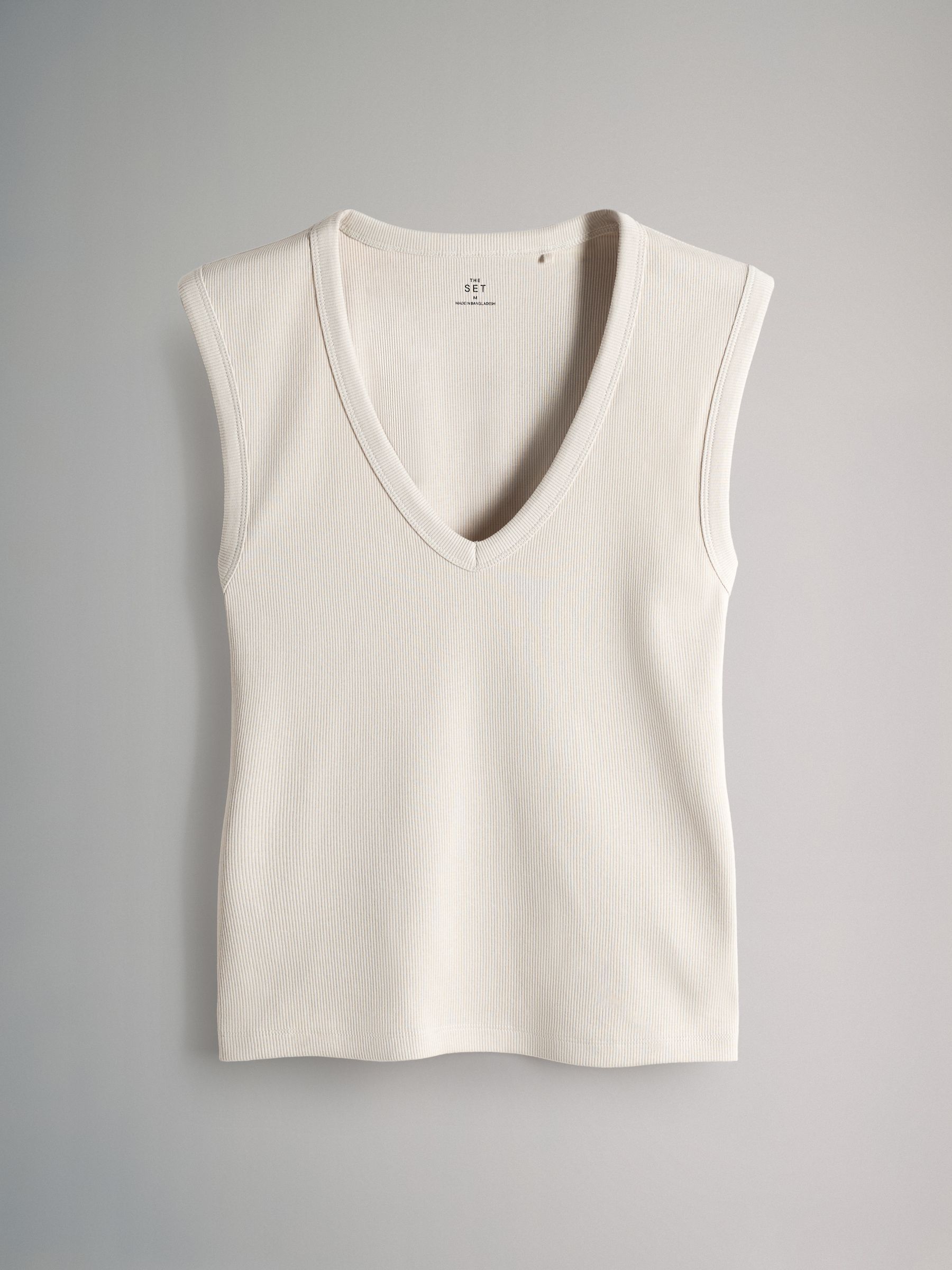 5 Pack Deep V-Neck Ribbed Vest Black/Brown/White/Cream - Image 2 of 6