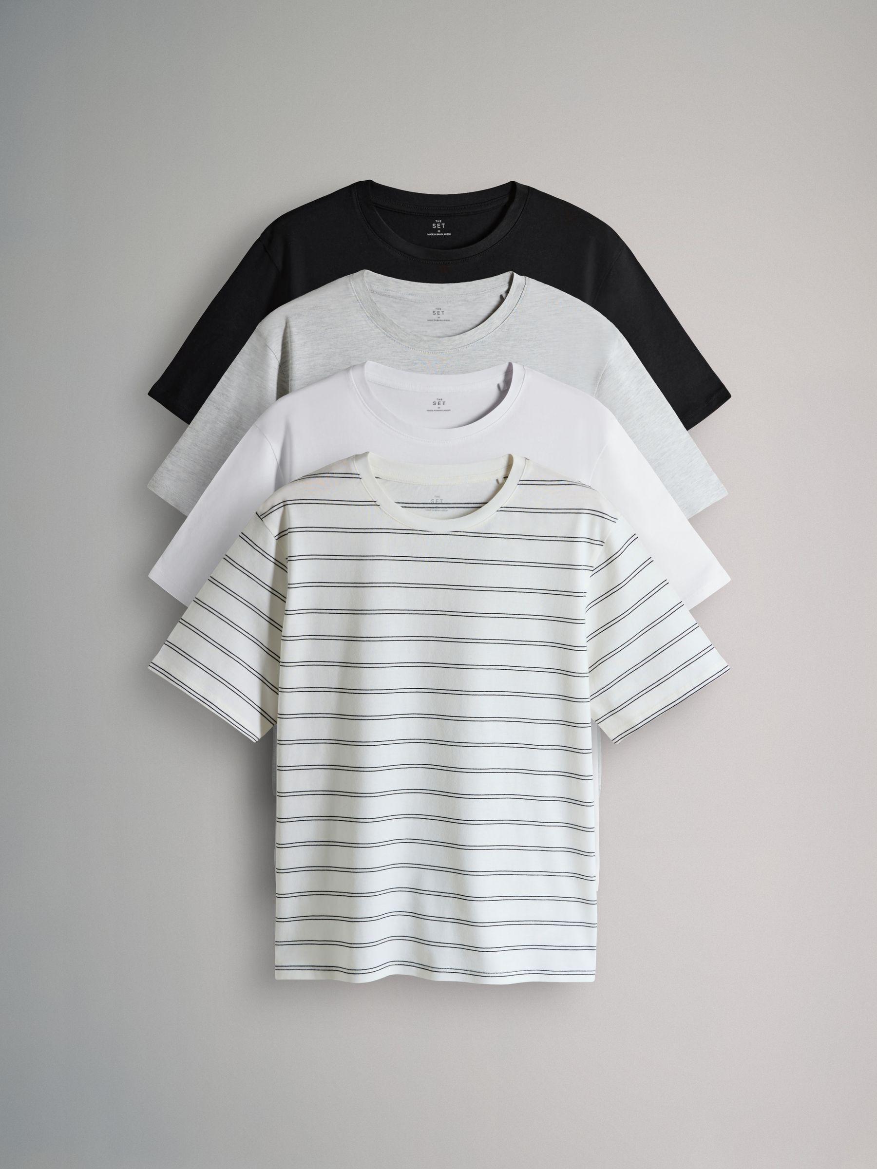 4 Pack Short Sleeved Relaxed T-Shirts Black/Stripe/Grey/White - Image 1 of 6