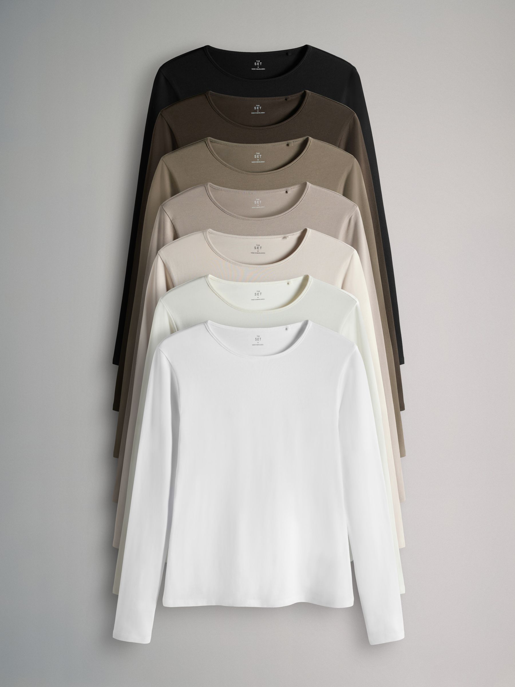 Chocolate Brown/ Taupe Brown/ Light Brown/ Neutral 7 Pack Long Sleeve Crew Neck T-Shirts - Image 1 of 6