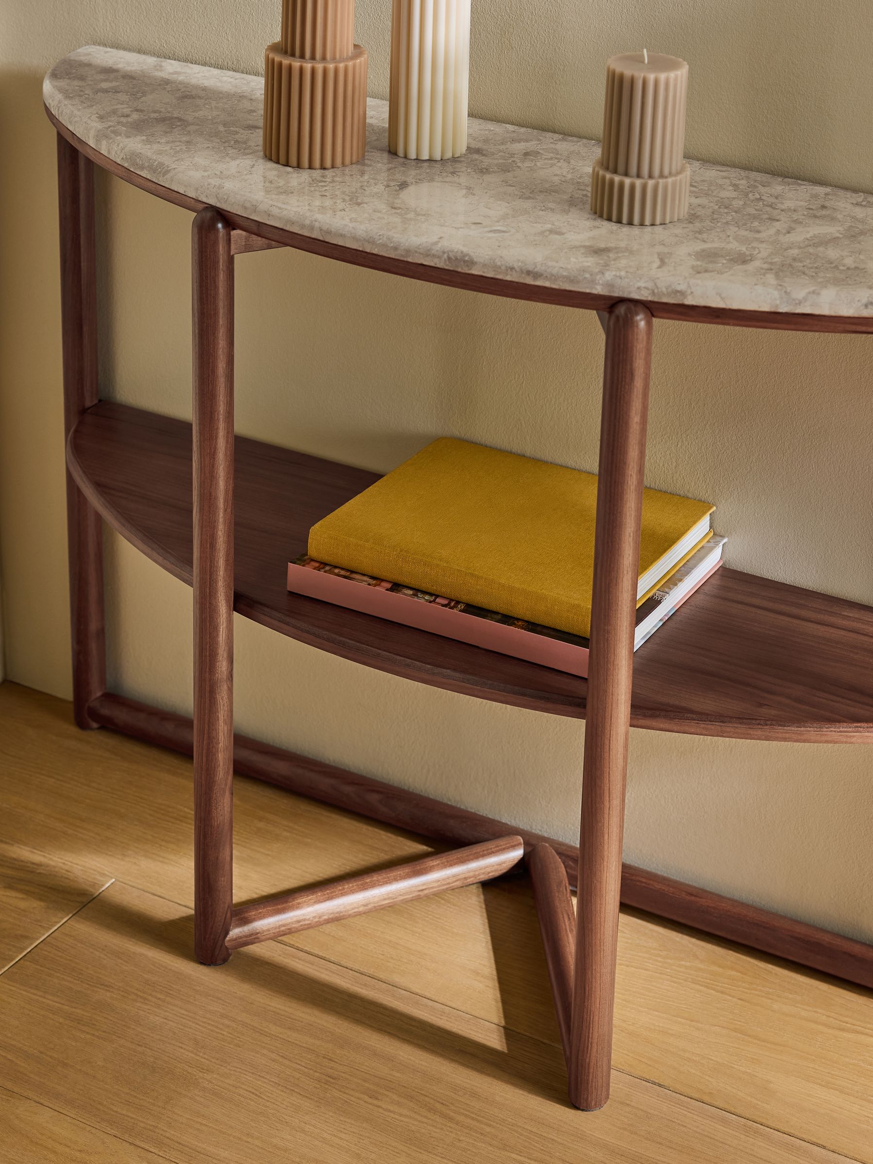 Everett Console Table in Walnut and Marble - Image 2 of 6 Everett Console Table in Walnut and Marble - Image 2 of 6