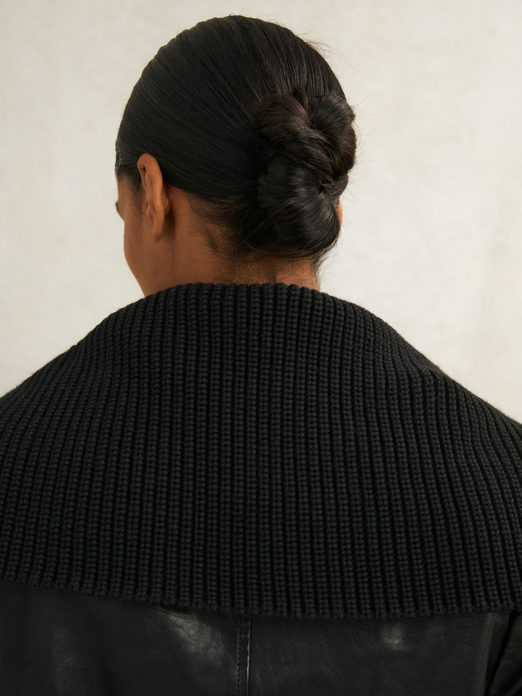 Atelier Leather Rib-Trim Jacket in Black - Image 8 of 9