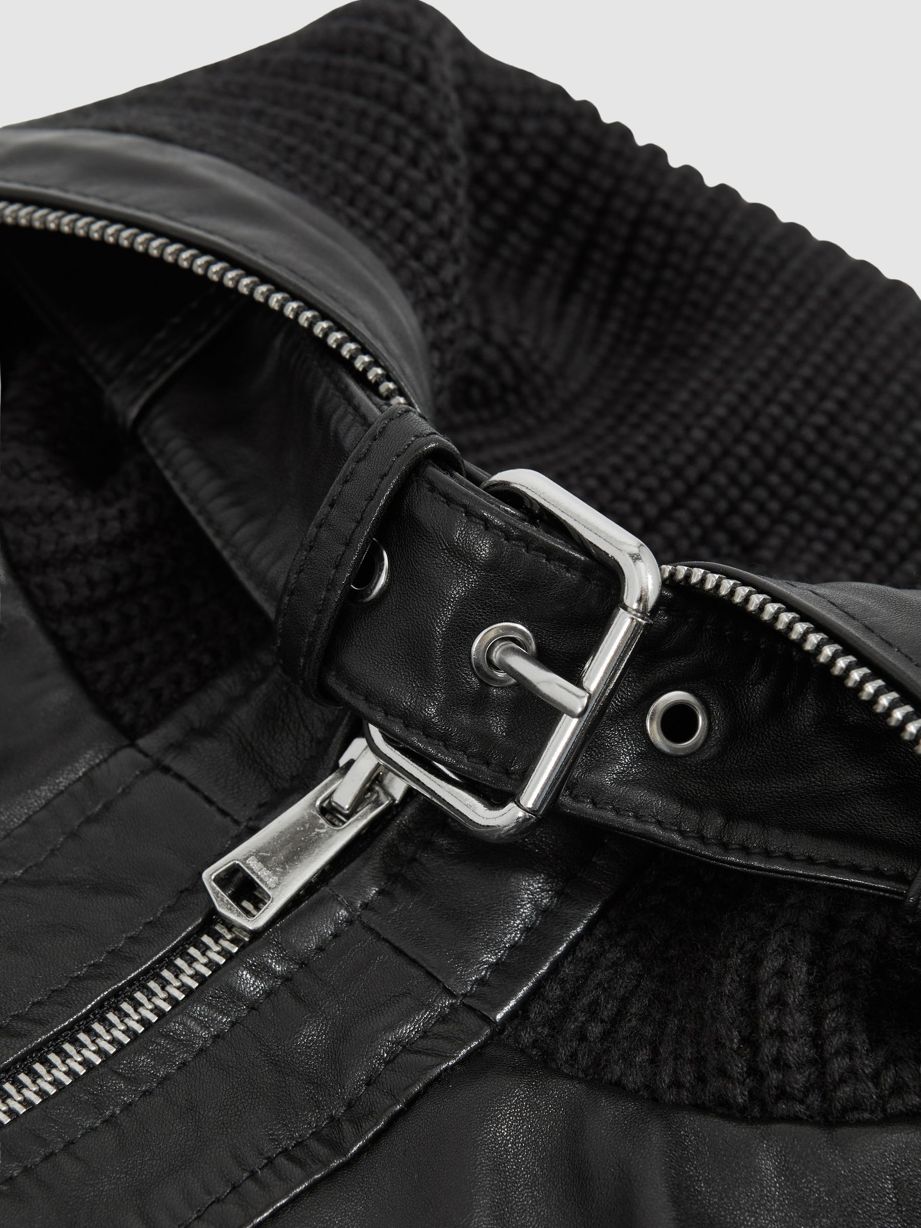 Atelier Leather Rib-Trim Jacket in Black - Image 9 of 9
