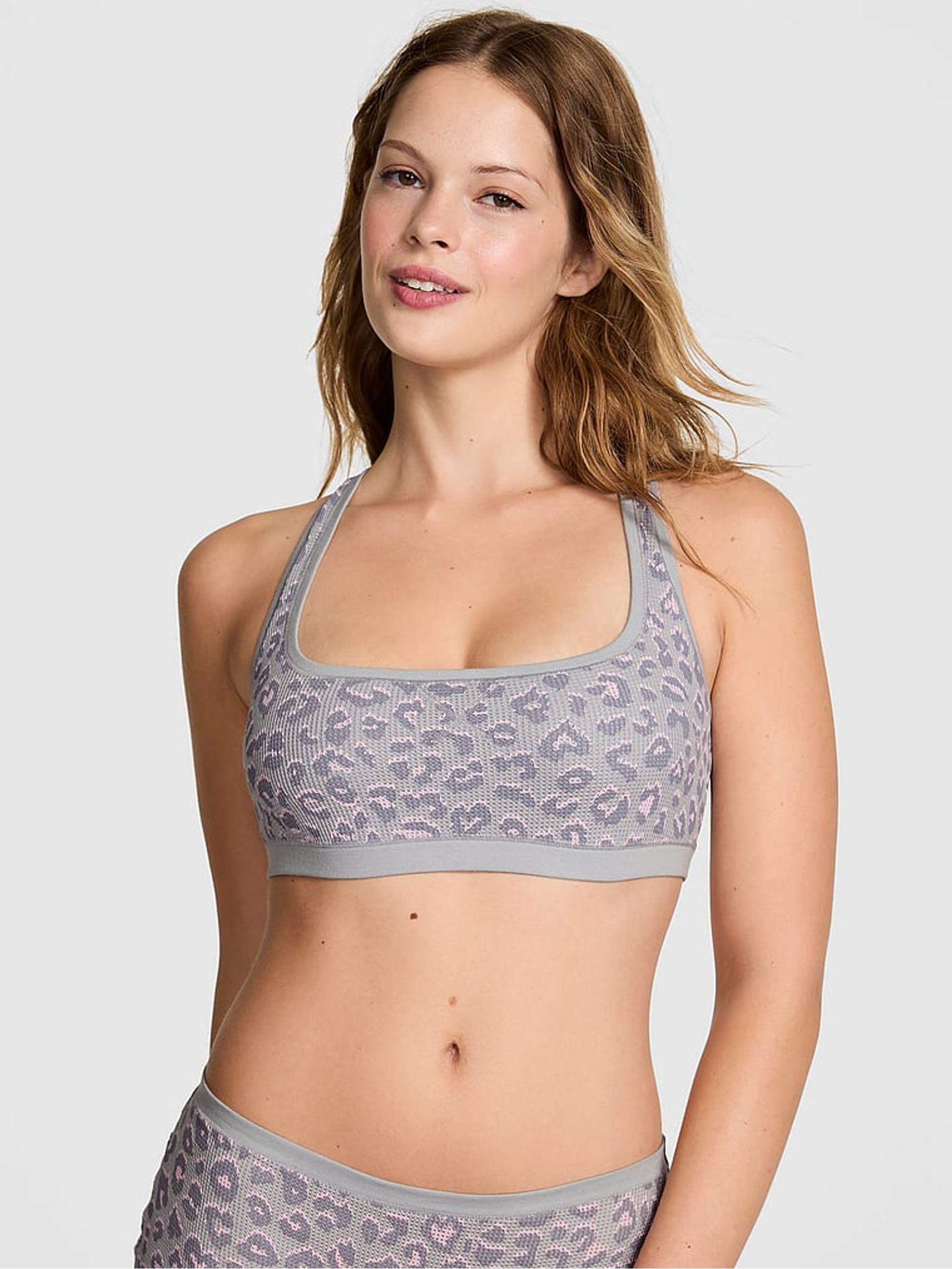 Grey Leopard Cotton Racerback Bralette - Image 1 of 3