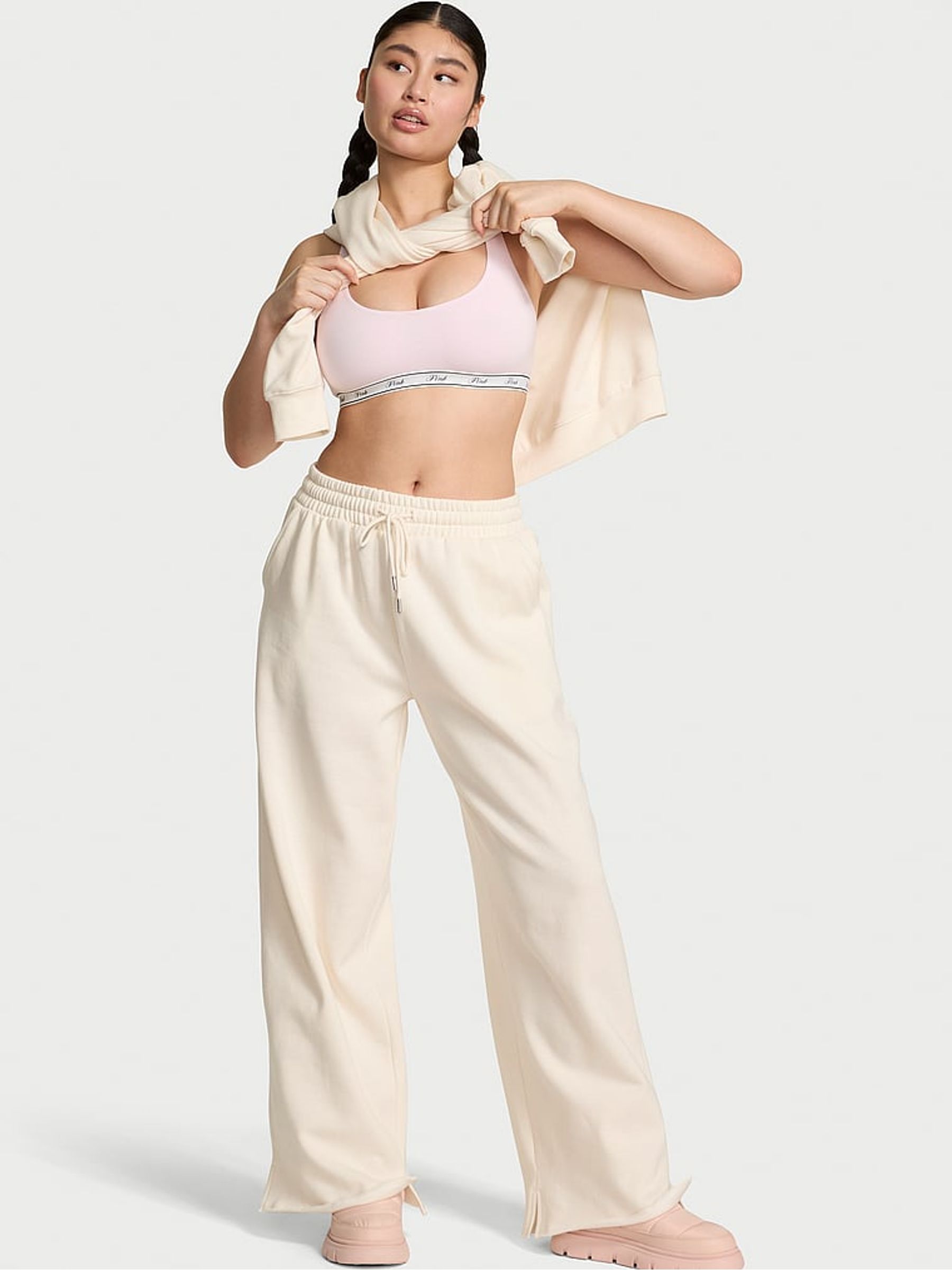 White and Pink Fleece Joggers - Image 1 of 2