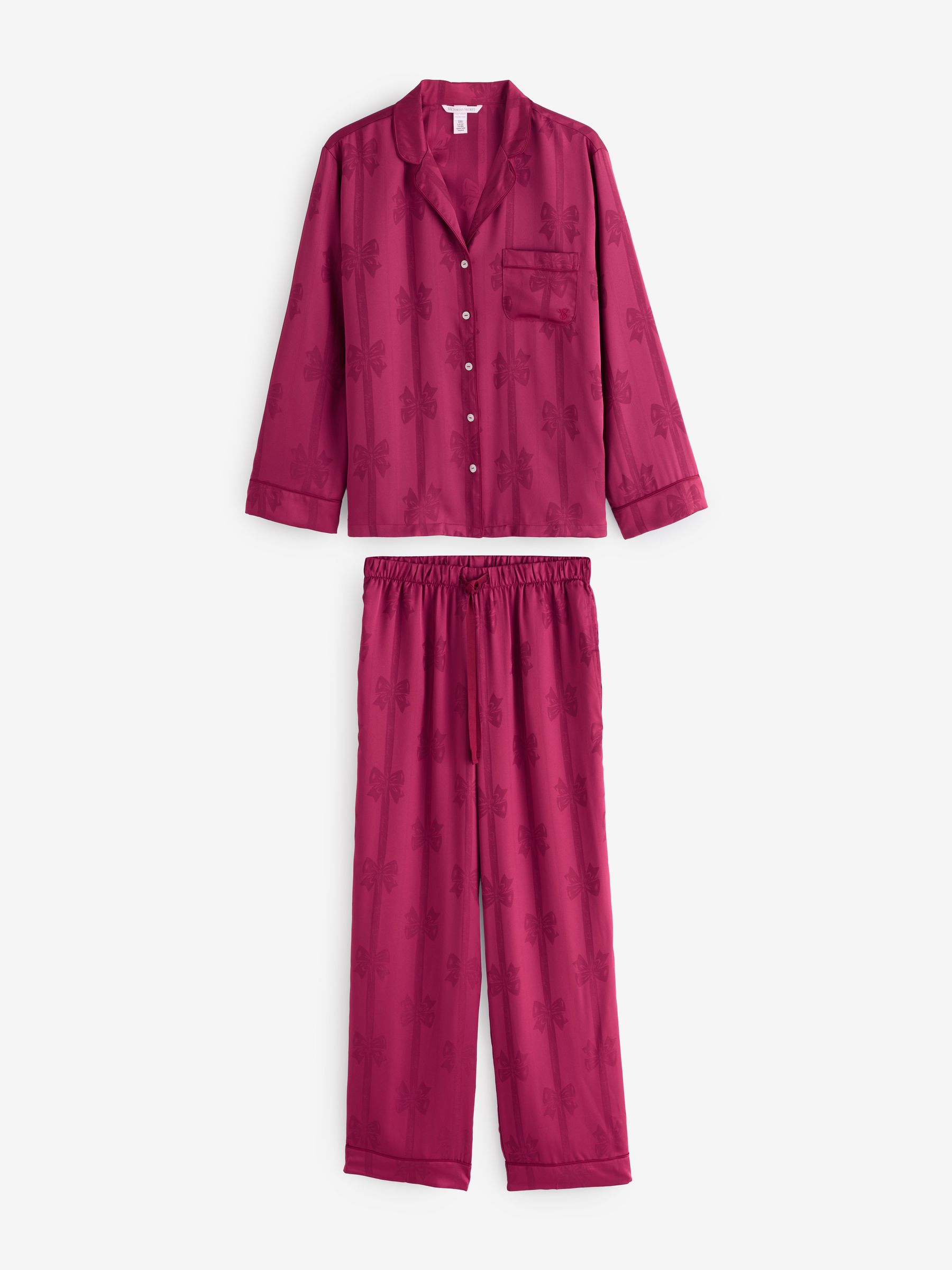 Red Lacquer Bows Satin Long Pyjamas Set - Image 1 of 5 Red Lacquer Bows Satin Long Pyjamas Set - Image 1 of 5