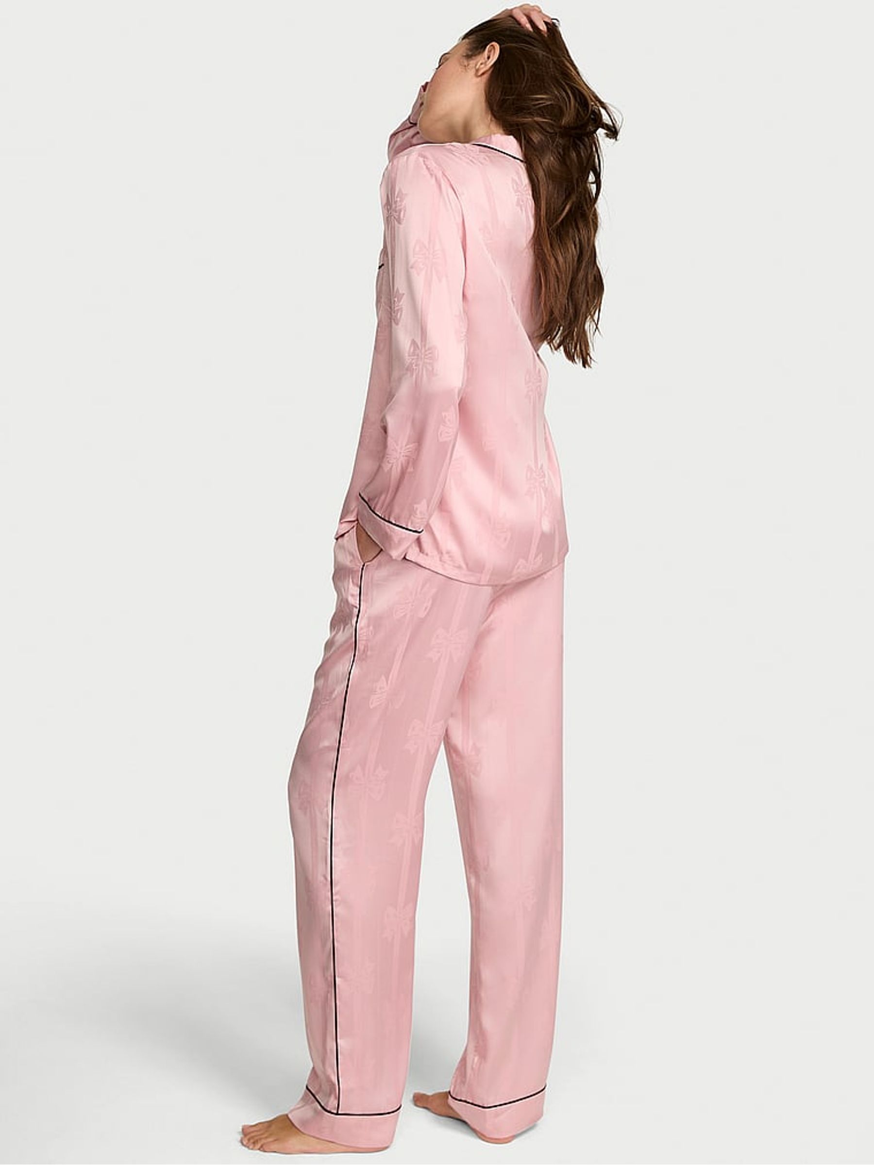 Dusk Pink Bow Satin Long Pyjamas Set - Image 2 of 2