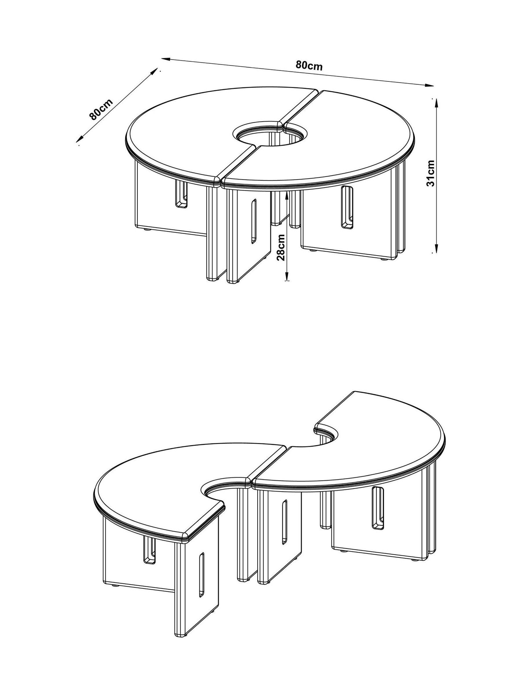 Plinth Round Set of 2 Coffee Tables in Blue Gloss and Oak - Image 4 of 7
