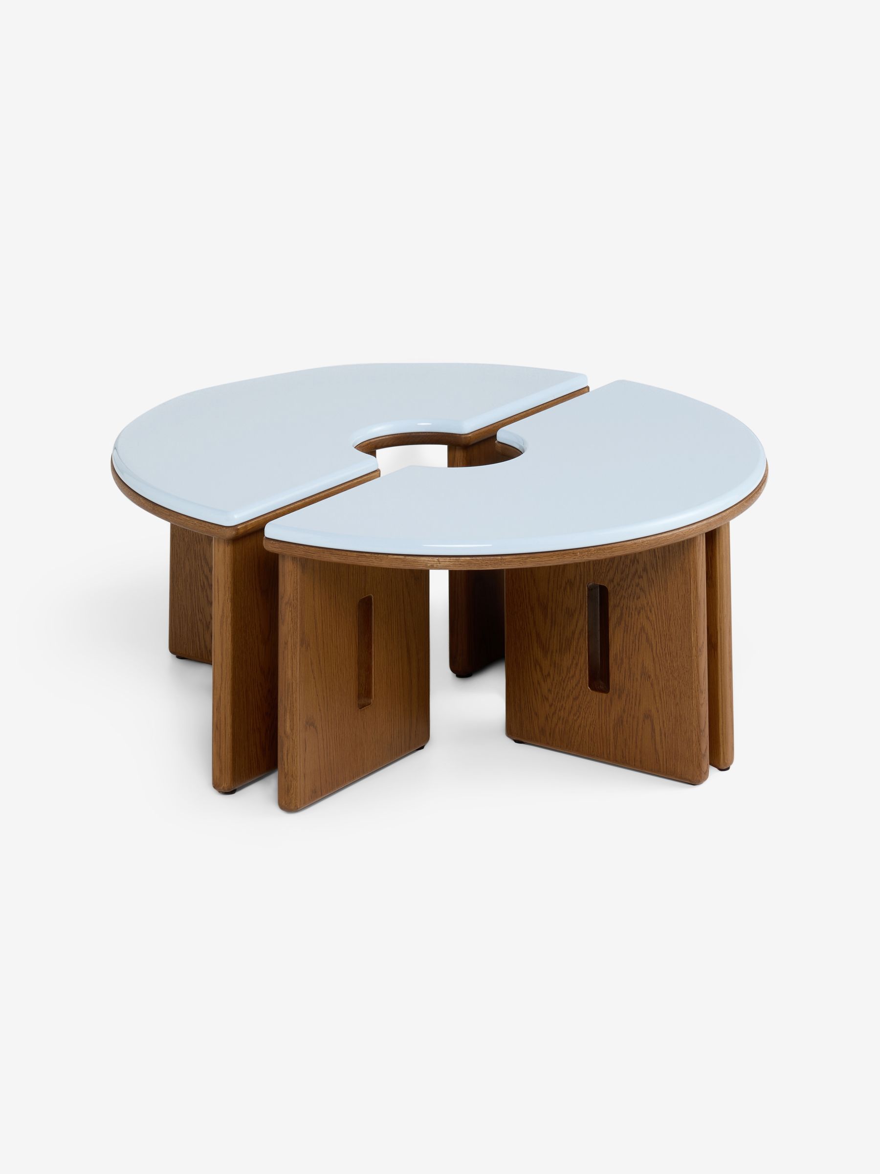 Plinth Round Set of 2 Coffee Tables in Blue Gloss and Oak - Image 6 of 7