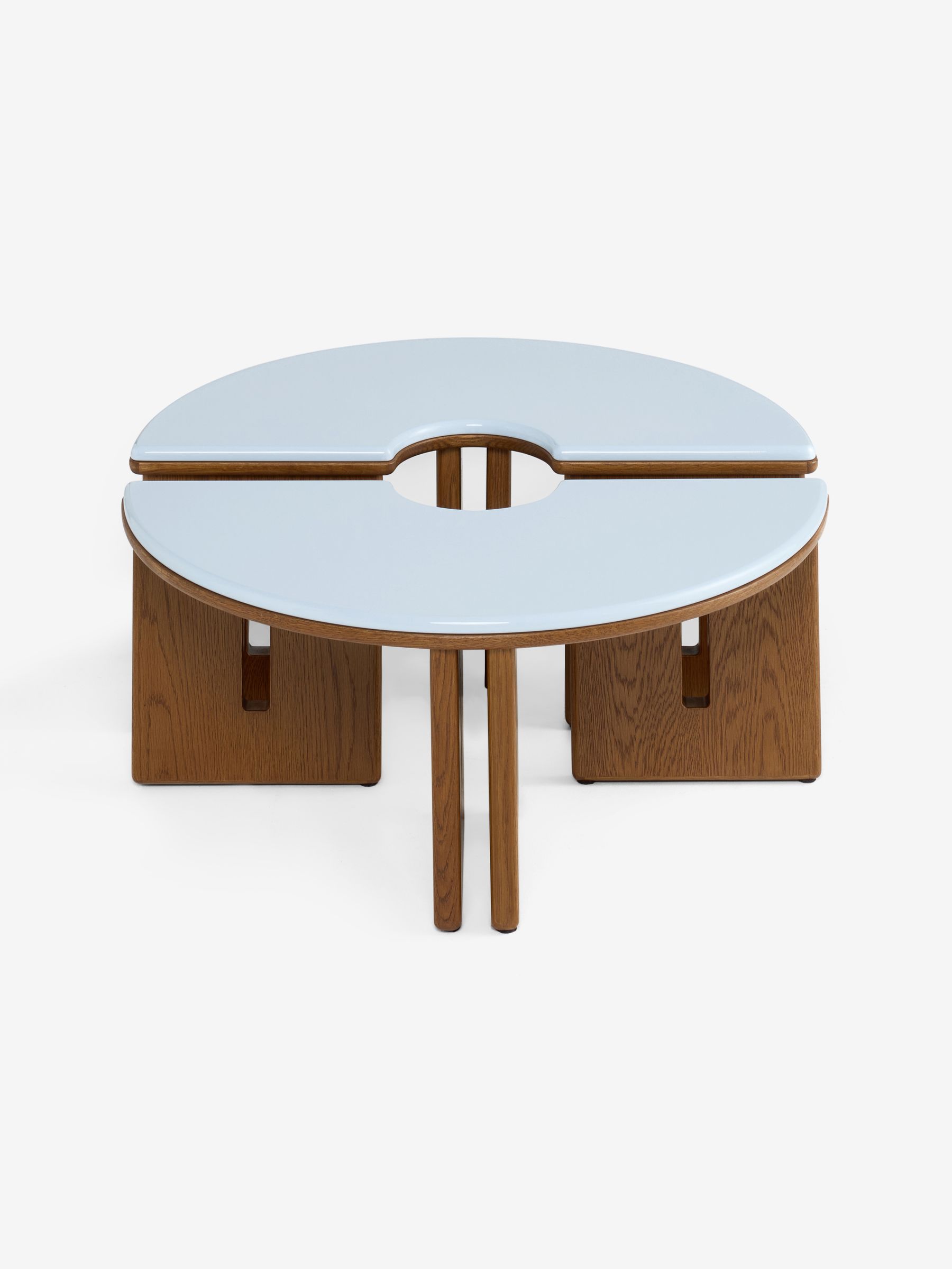 Plinth Round Set of 2 Coffee Tables in Blue Gloss and Oak - Image 7 of 7